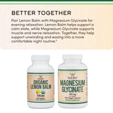 Double Wood Organic Lemon Balm Capsules on a wooden surface