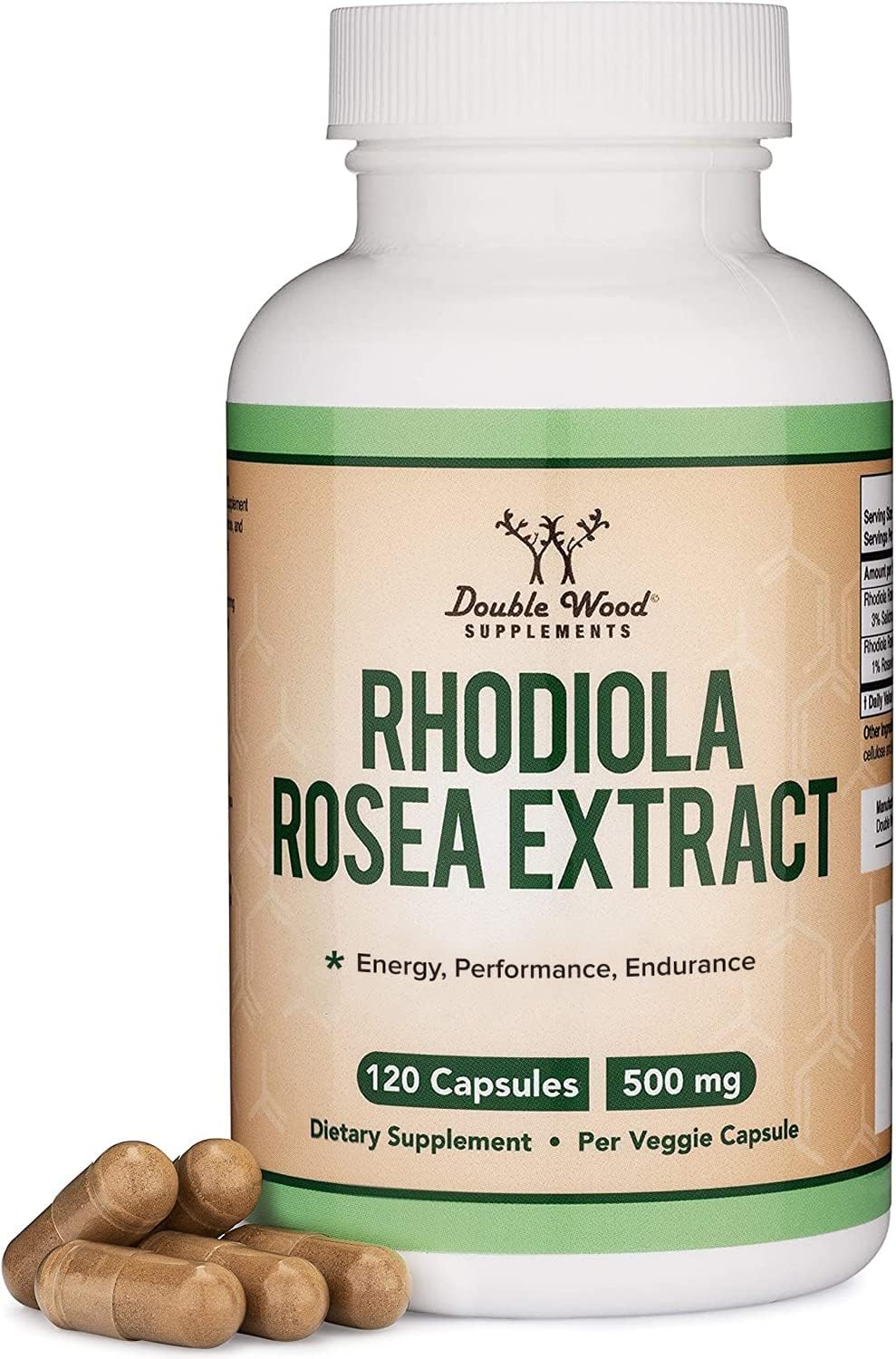 Double Wood Rhodiola Rosea Extract 500mg front view