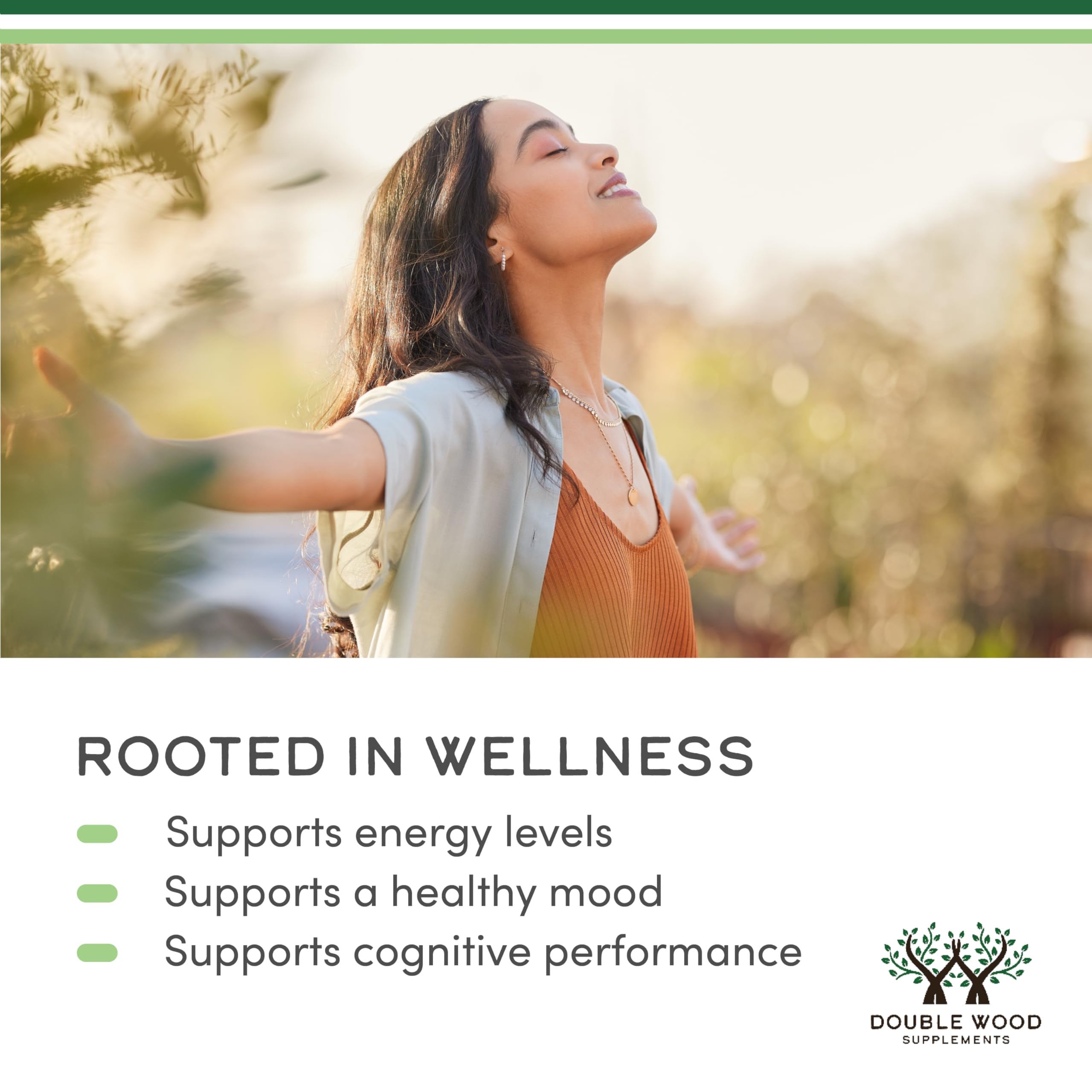 Double Wood Rhodiola Rosea Extract 500mg on a wooden table