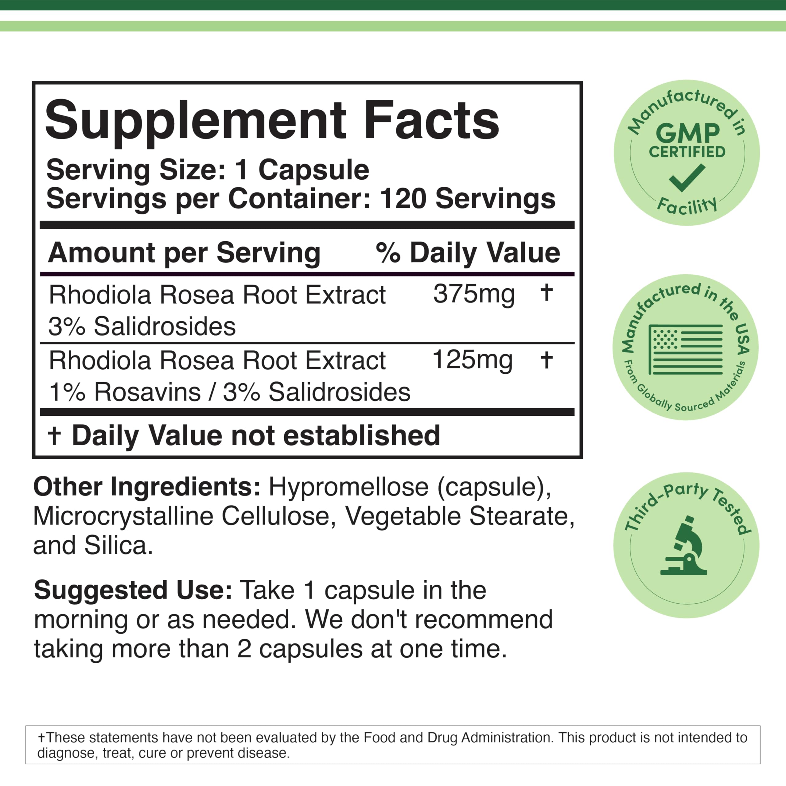 Double Wood Rhodiola Rosea Extract 500mg side view