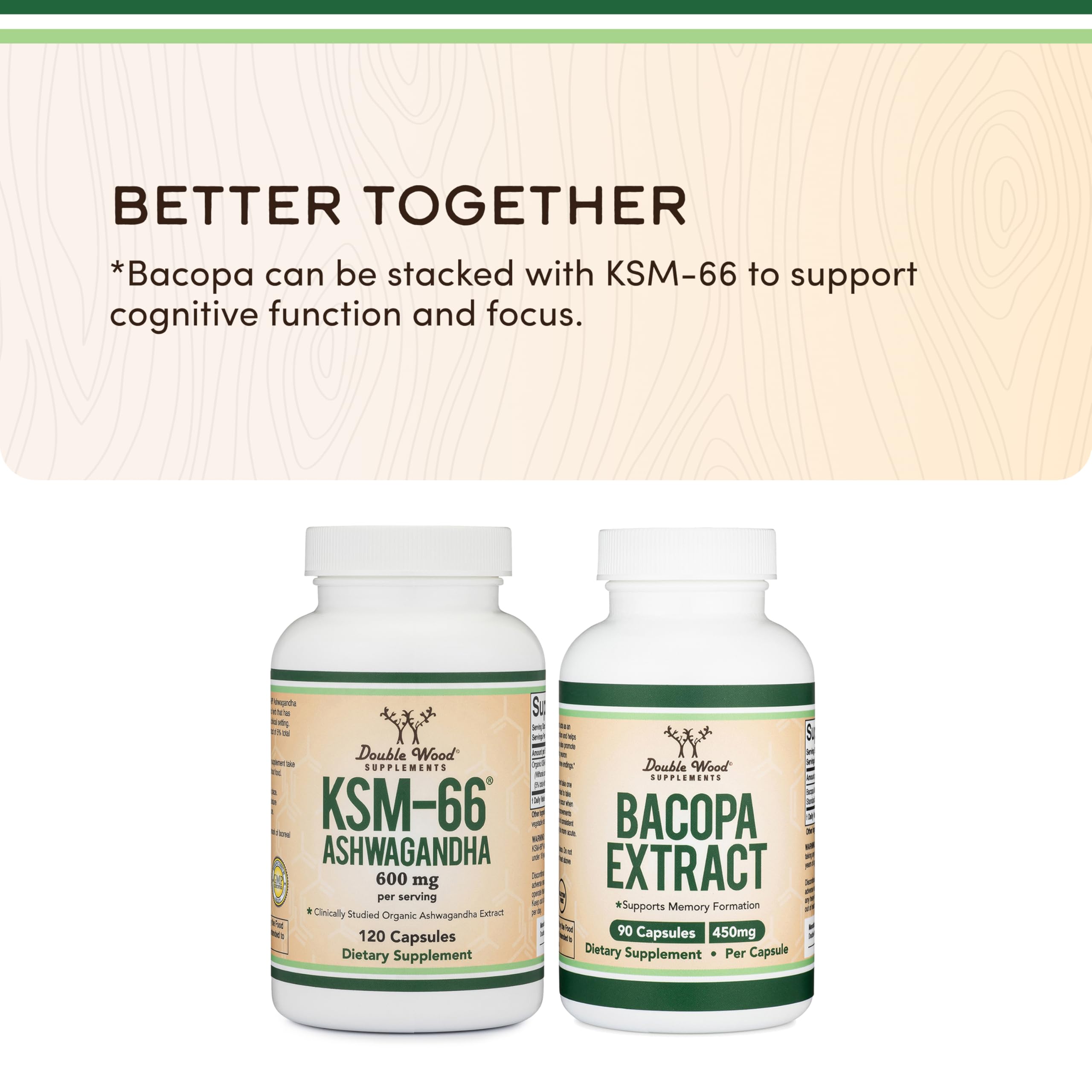 Double Wood Supplements Ashwagandha 500mg bottle with herbs