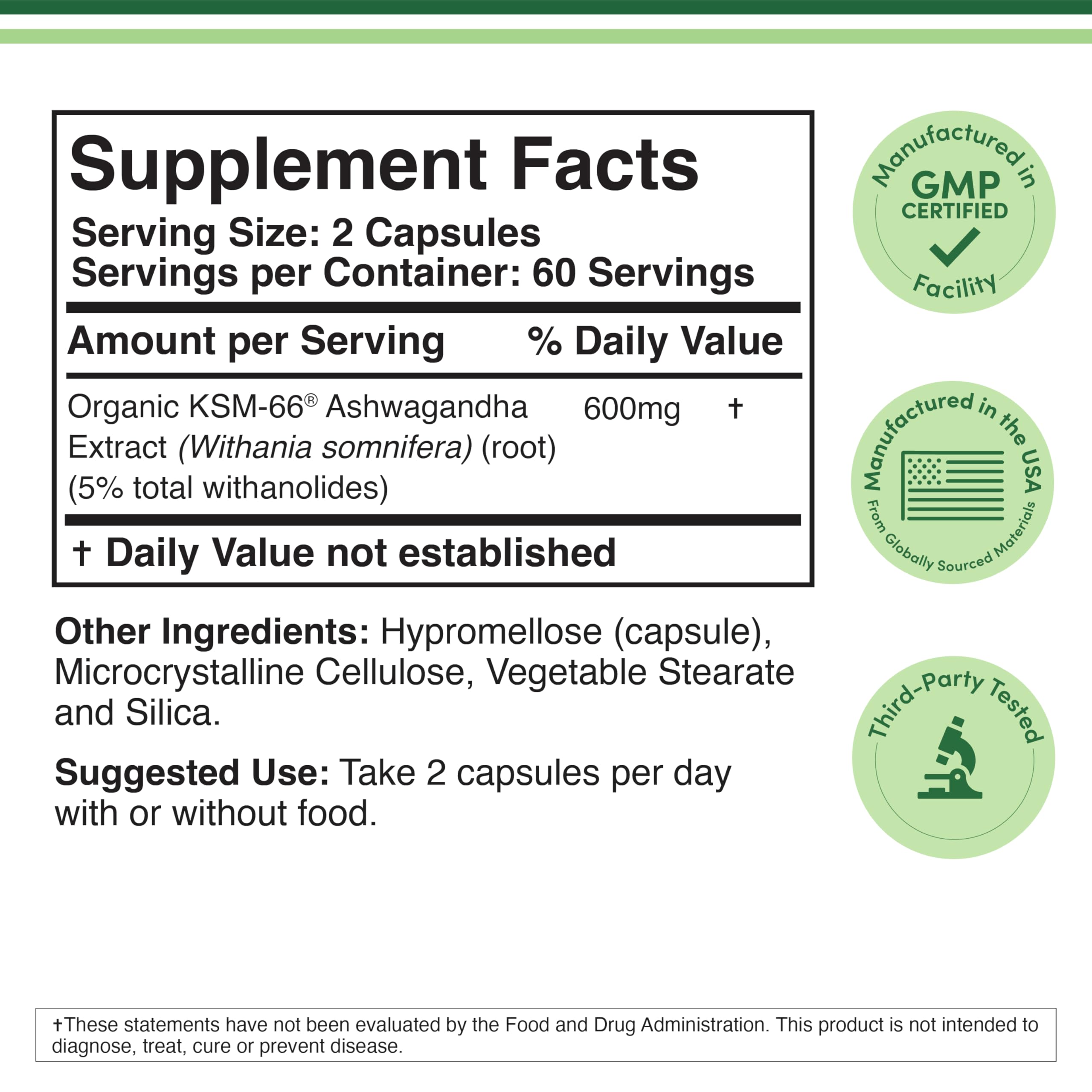 Double Wood Supplements Ashwagandha 500mg capsule side view