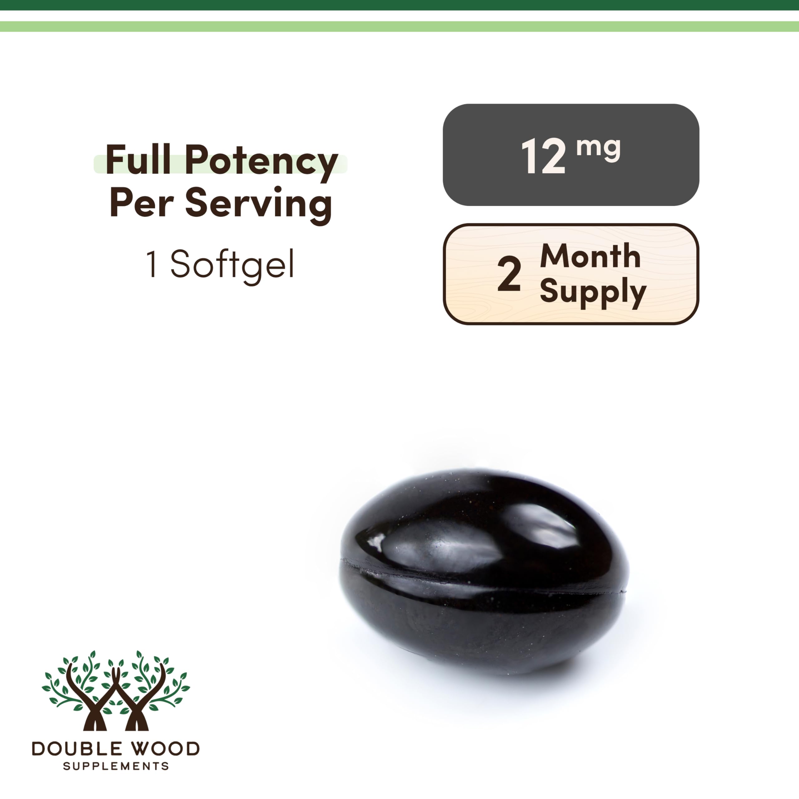 Double Wood Supplements Astaxanthin softgels on a wooden surface