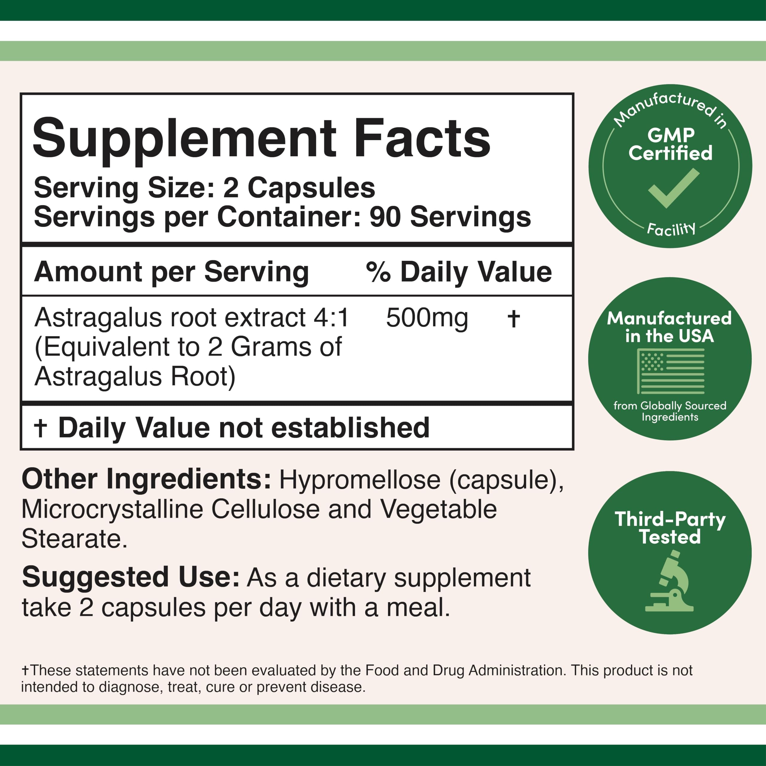 Double Wood Supplements Astragalus Capsules back view