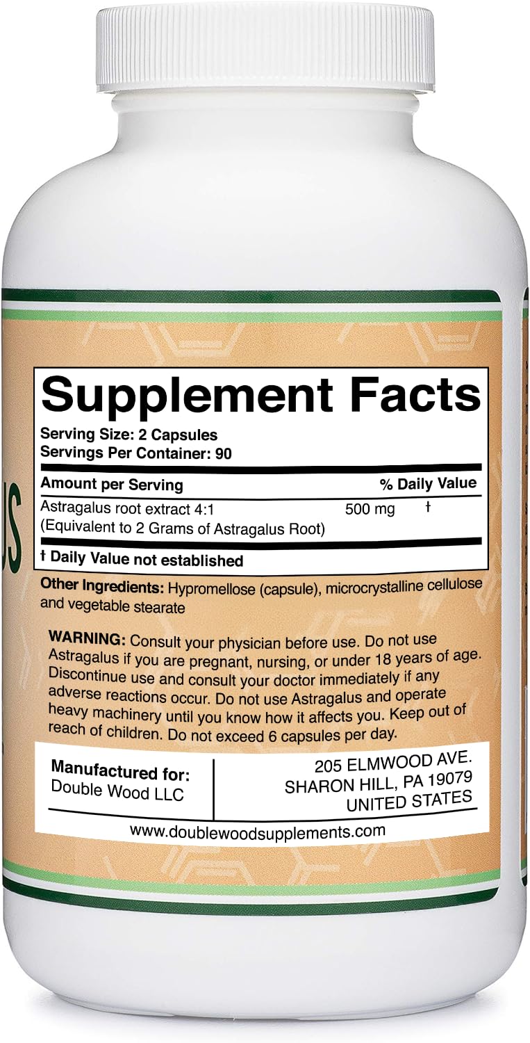Double Wood Supplements Astragalus Capsules bottle with label