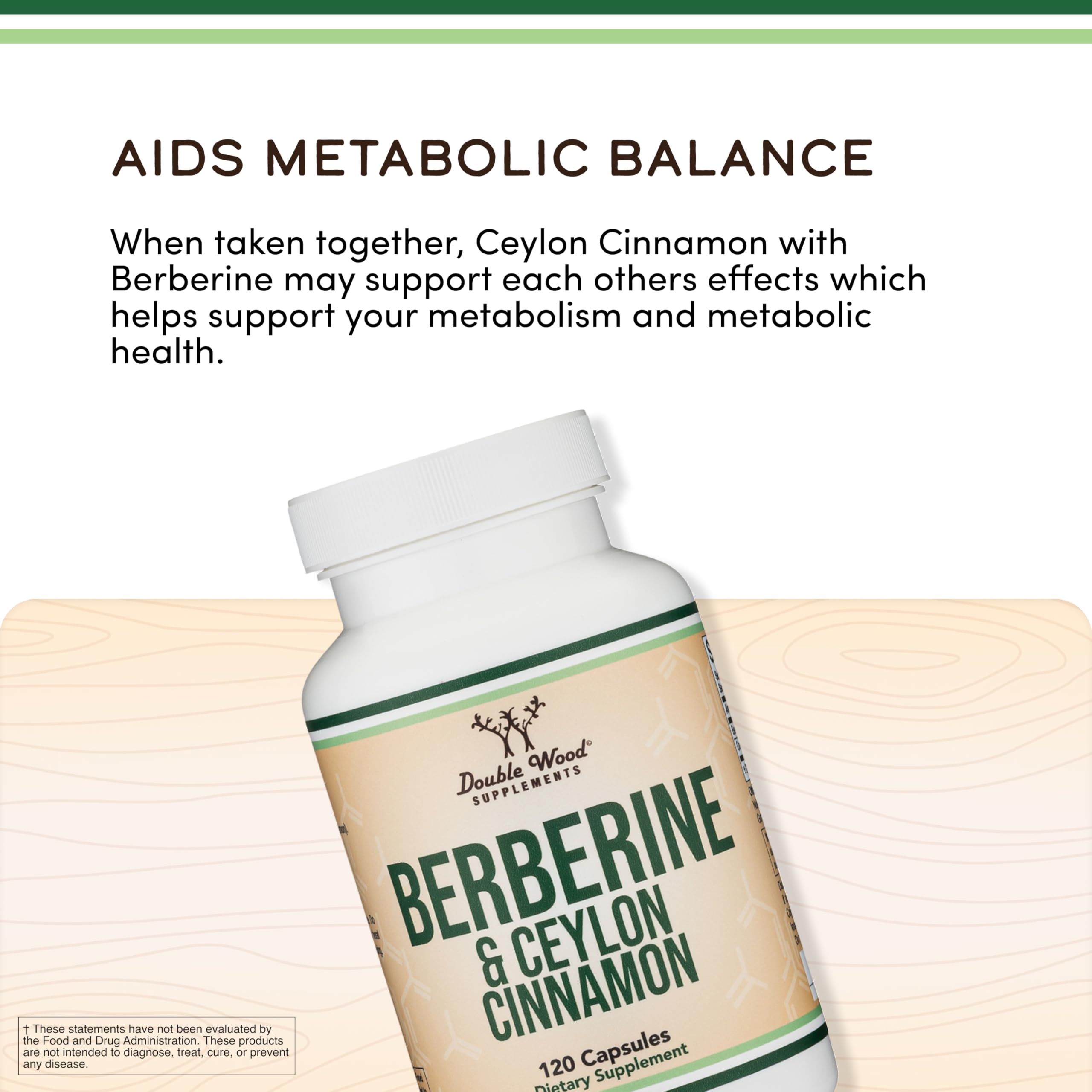 Double Wood Supplements Berberine and Ceylon Cinnamon bottle side view