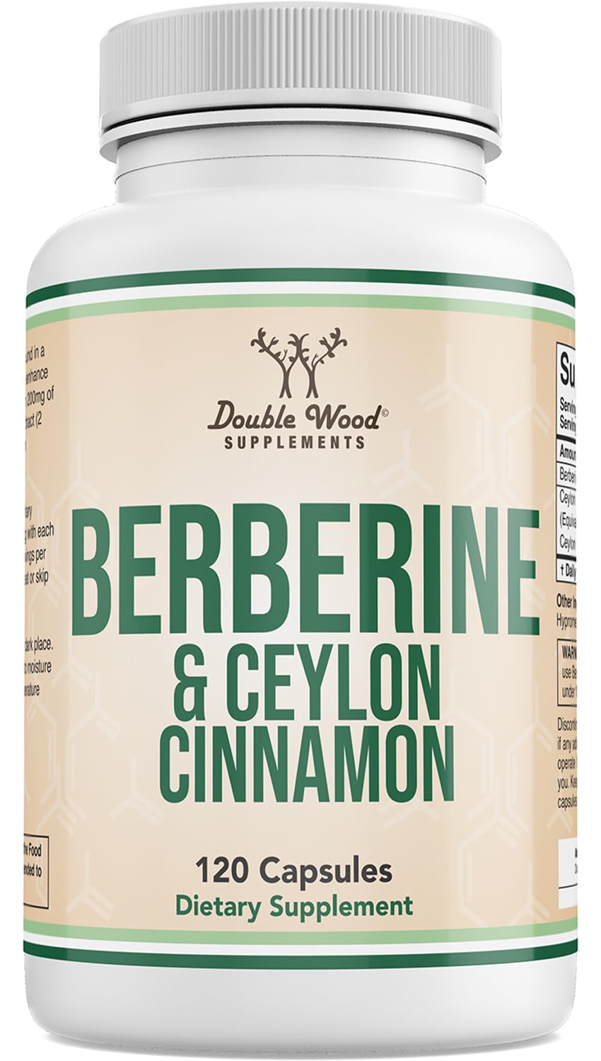 Double Wood Supplements Berberine and Ceylon Cinnamon capsule bottle front view