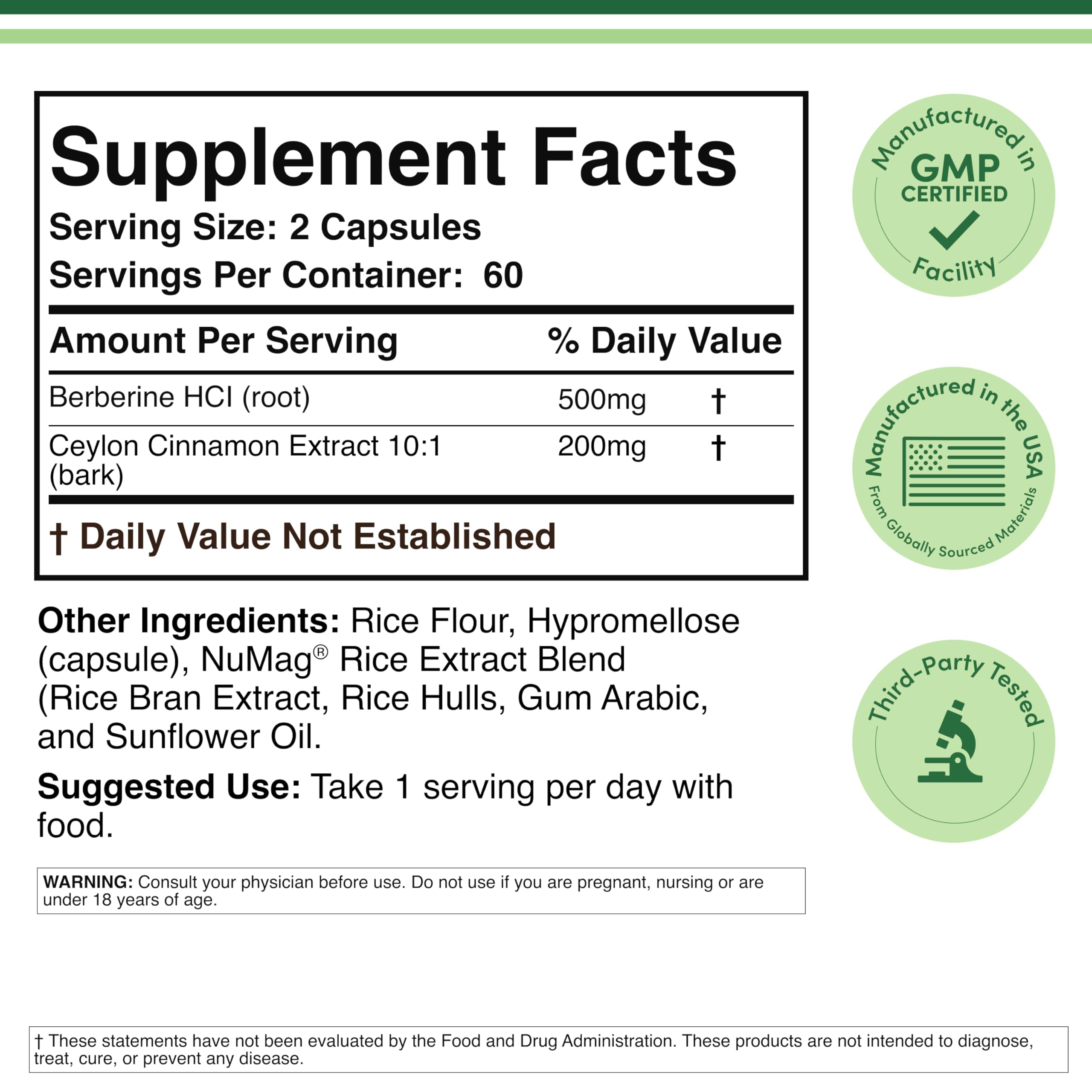 Double Wood Supplements Berberine and Ceylon Cinnamon capsules close-up