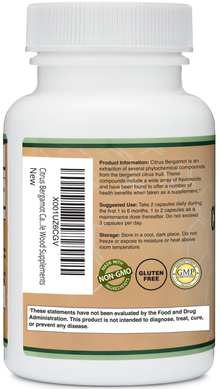 Double Wood Supplements Citrus Bergamot 1000mg capsules on a kitchen counter