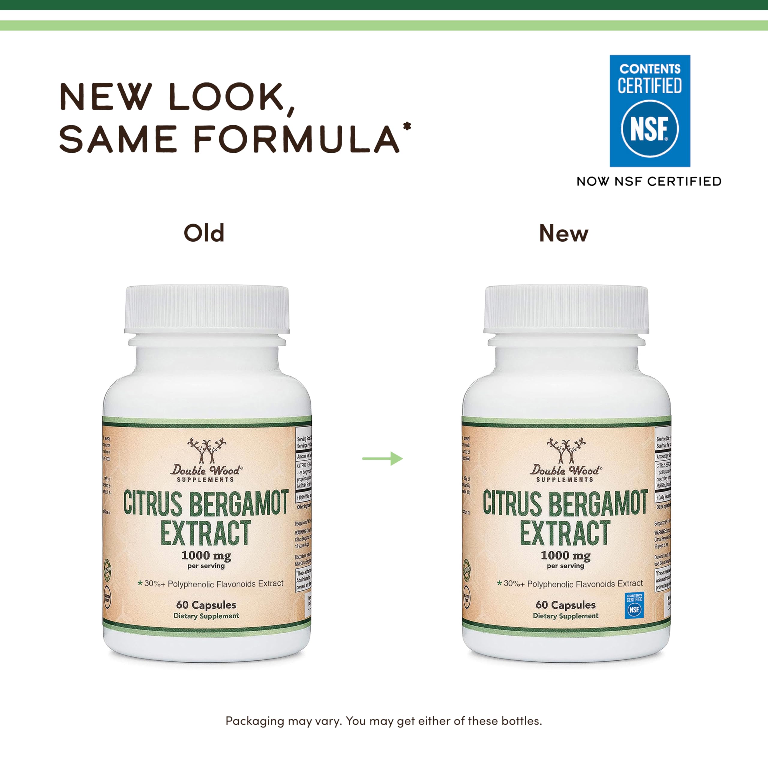 Double Wood Supplements Citrus Bergamot 1000mg capsules with a measuring spoon