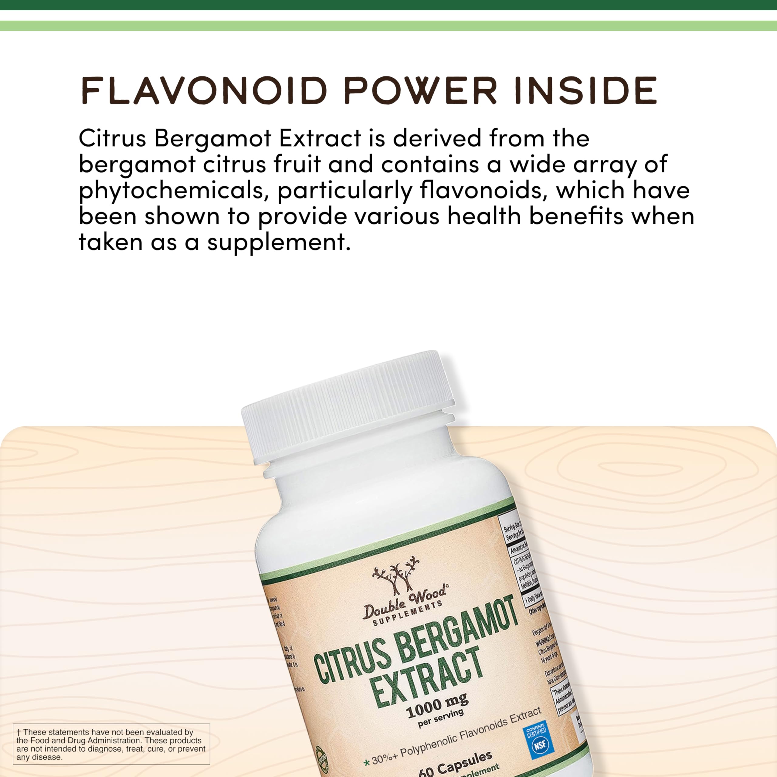 Double Wood Supplements Citrus Bergamot 1000mg capsules with packaging
