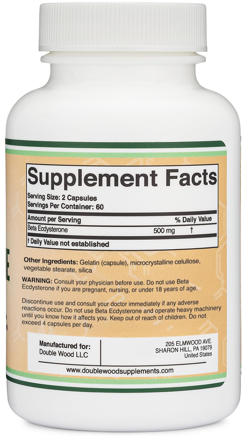 Double Wood Supplements Ecdysterone Capsules 250mg bottle side view
