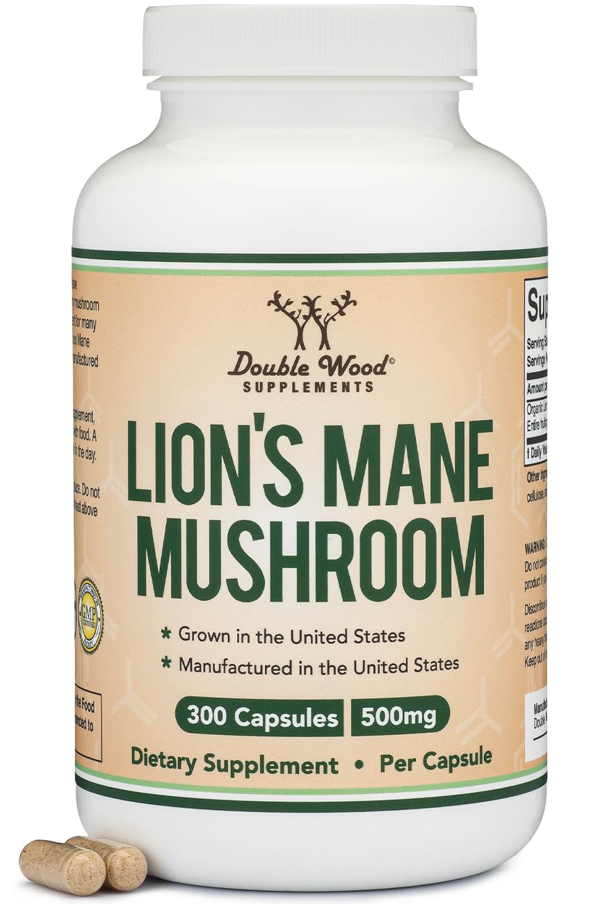 Double Wood Supplements Lion’s Mane Mushroom 1000mg capsules front view