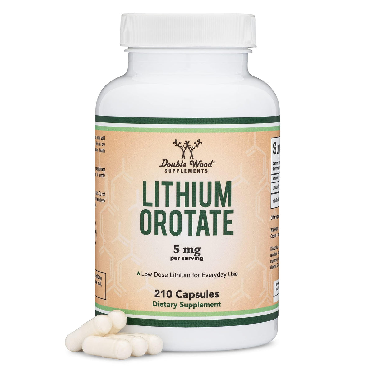 Double Wood Supplements Lithium Orotate 5mg 210 capsules front view