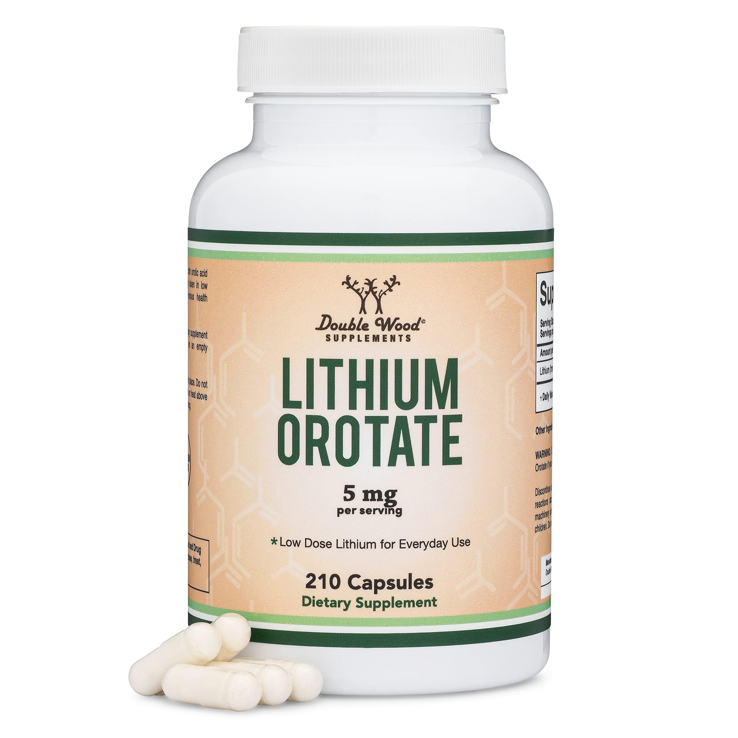 Double Wood Supplements Lithium Orotate 5mg 210 capsules front view