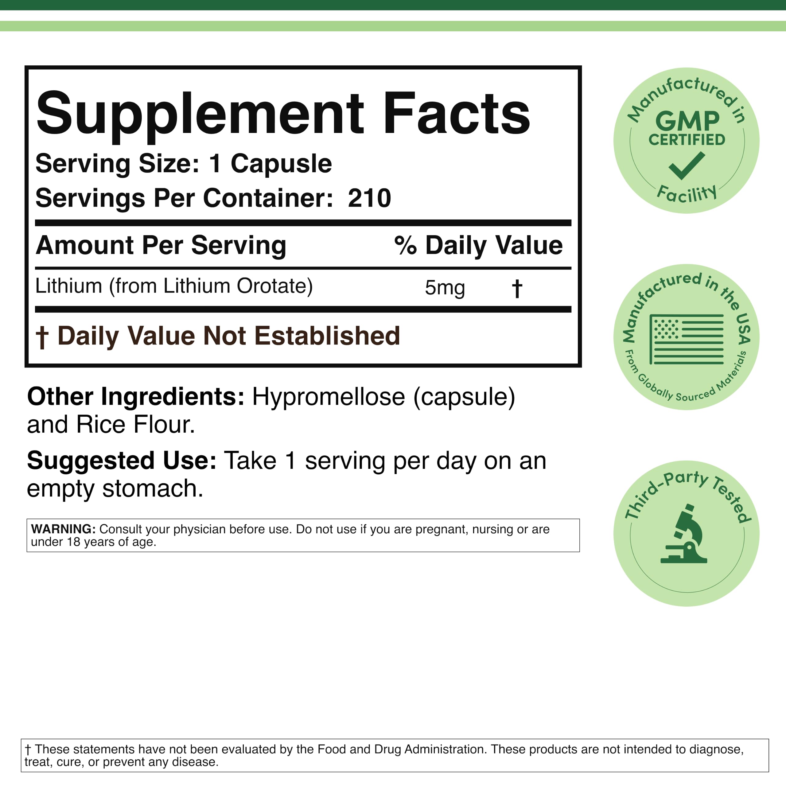 Double Wood Supplements Lithium Orotate 5mg capsule close-up