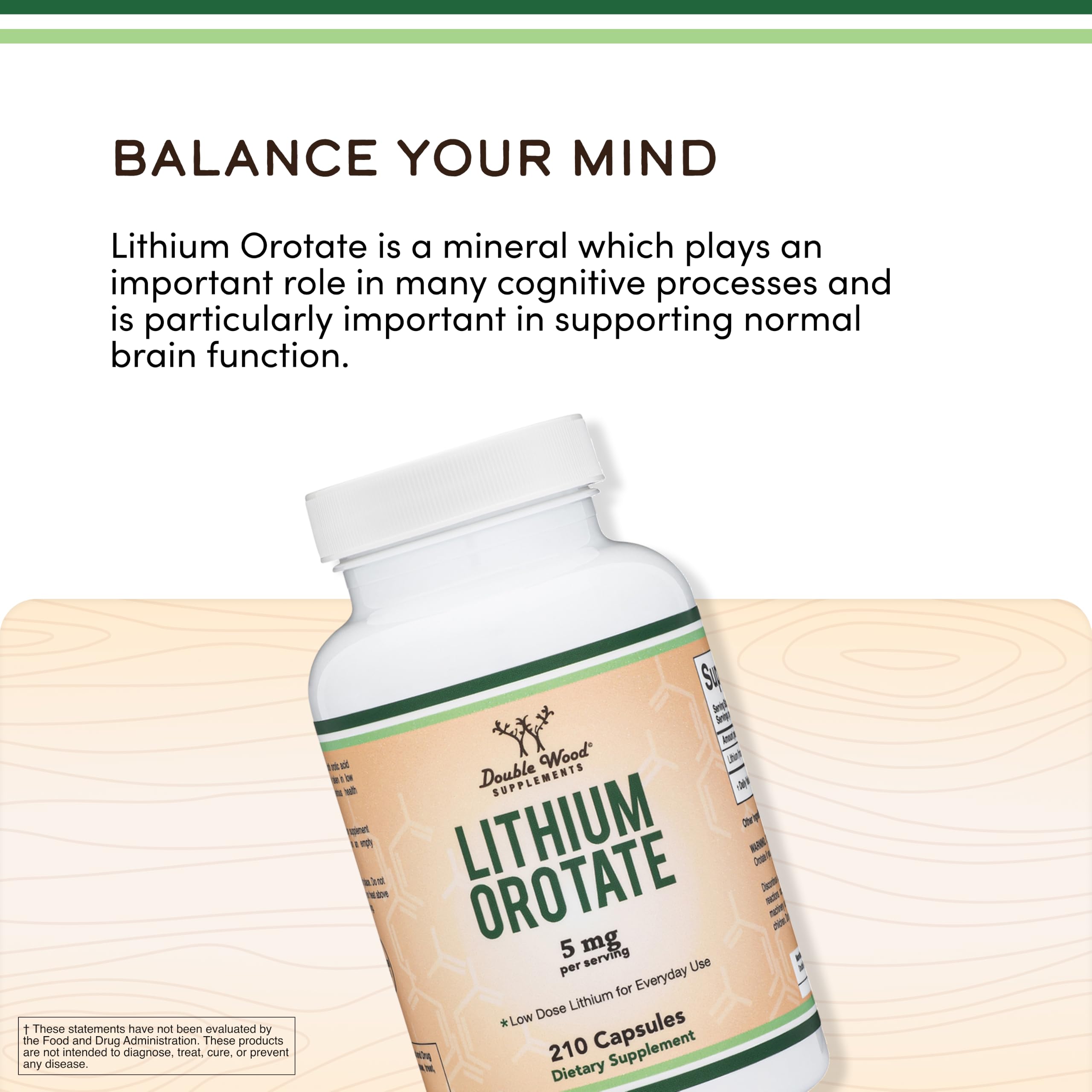 Double Wood Supplements Lithium Orotate 5mg capsules on a table