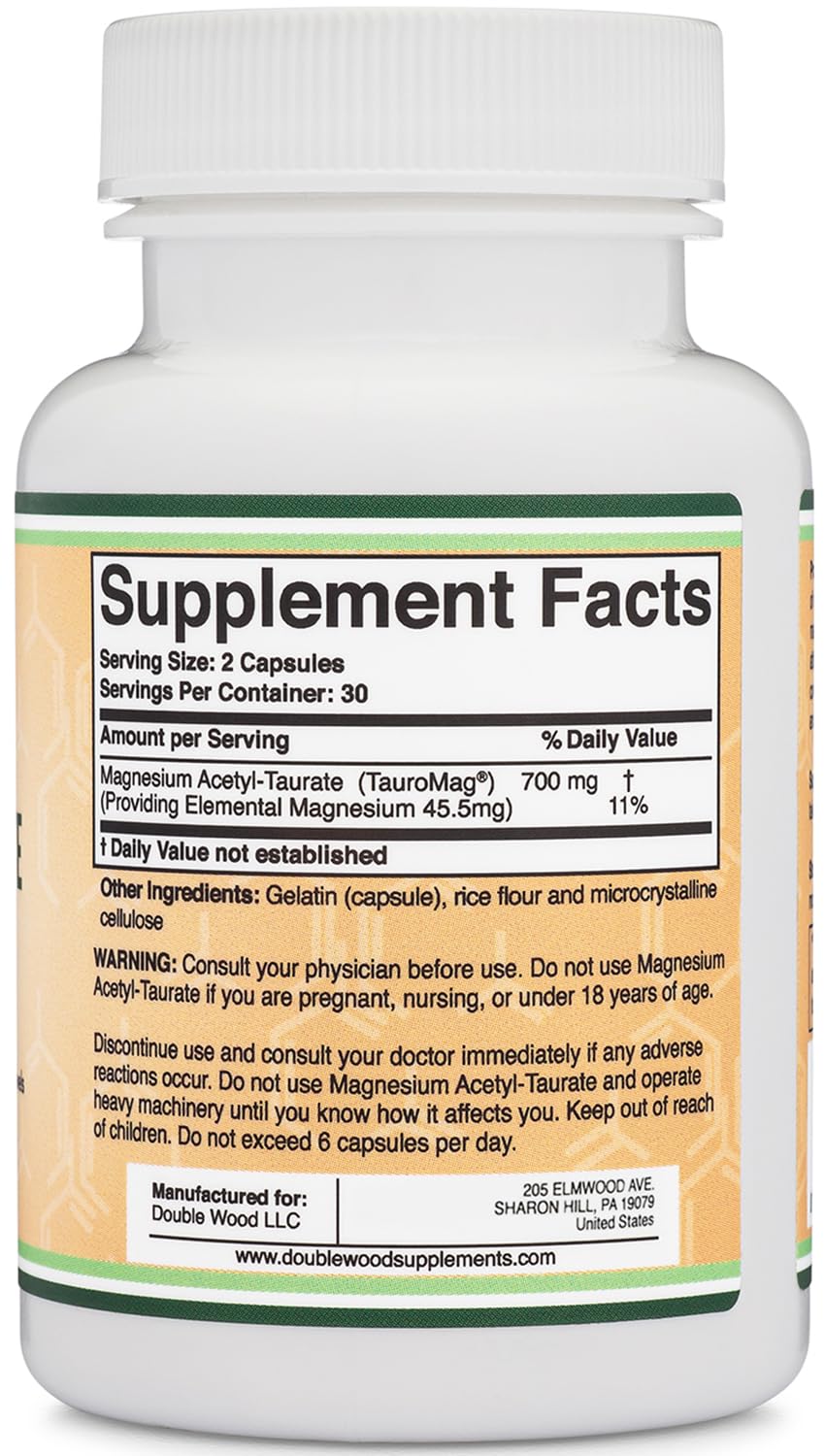 Double Wood Supplements Magnesium Acetyl-Taurate 57g bottle side view