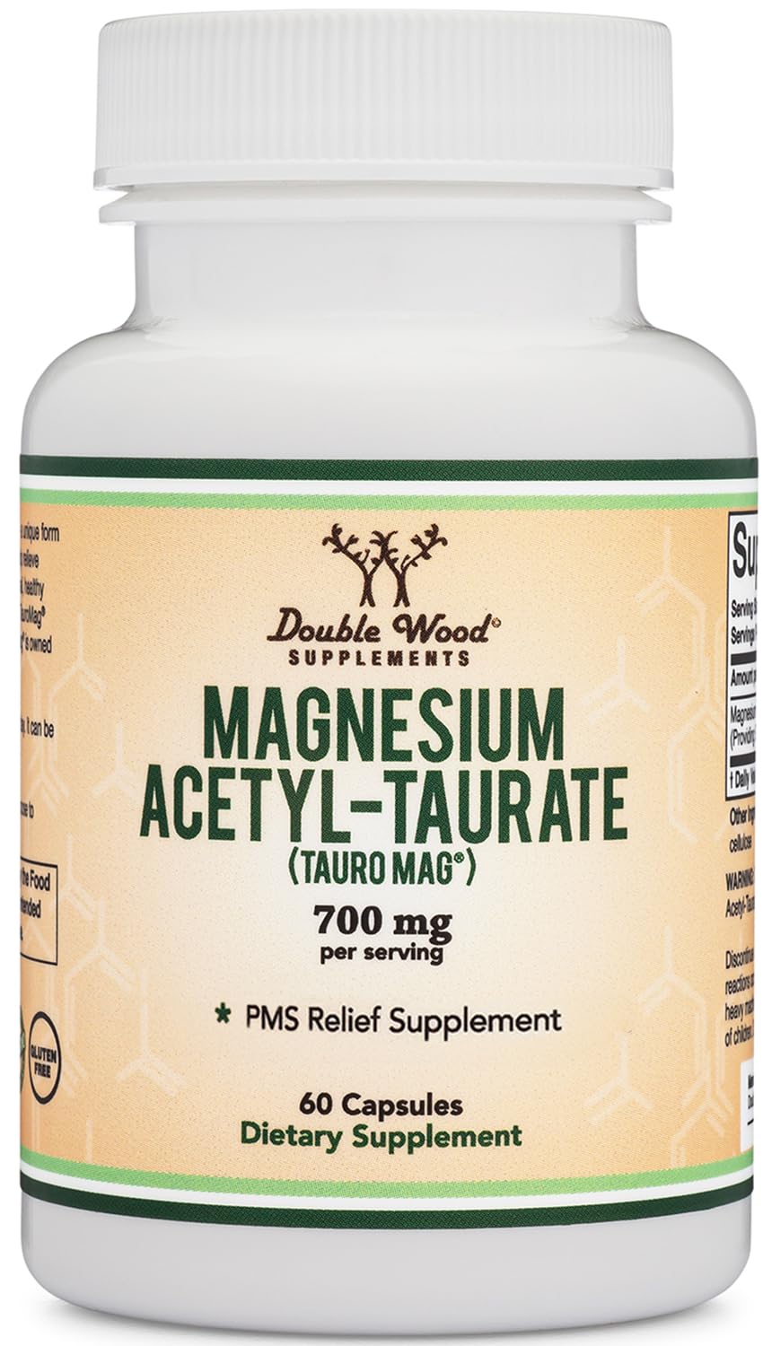 Double Wood Supplements Magnesium Acetyl-Taurate 57g on a wooden table