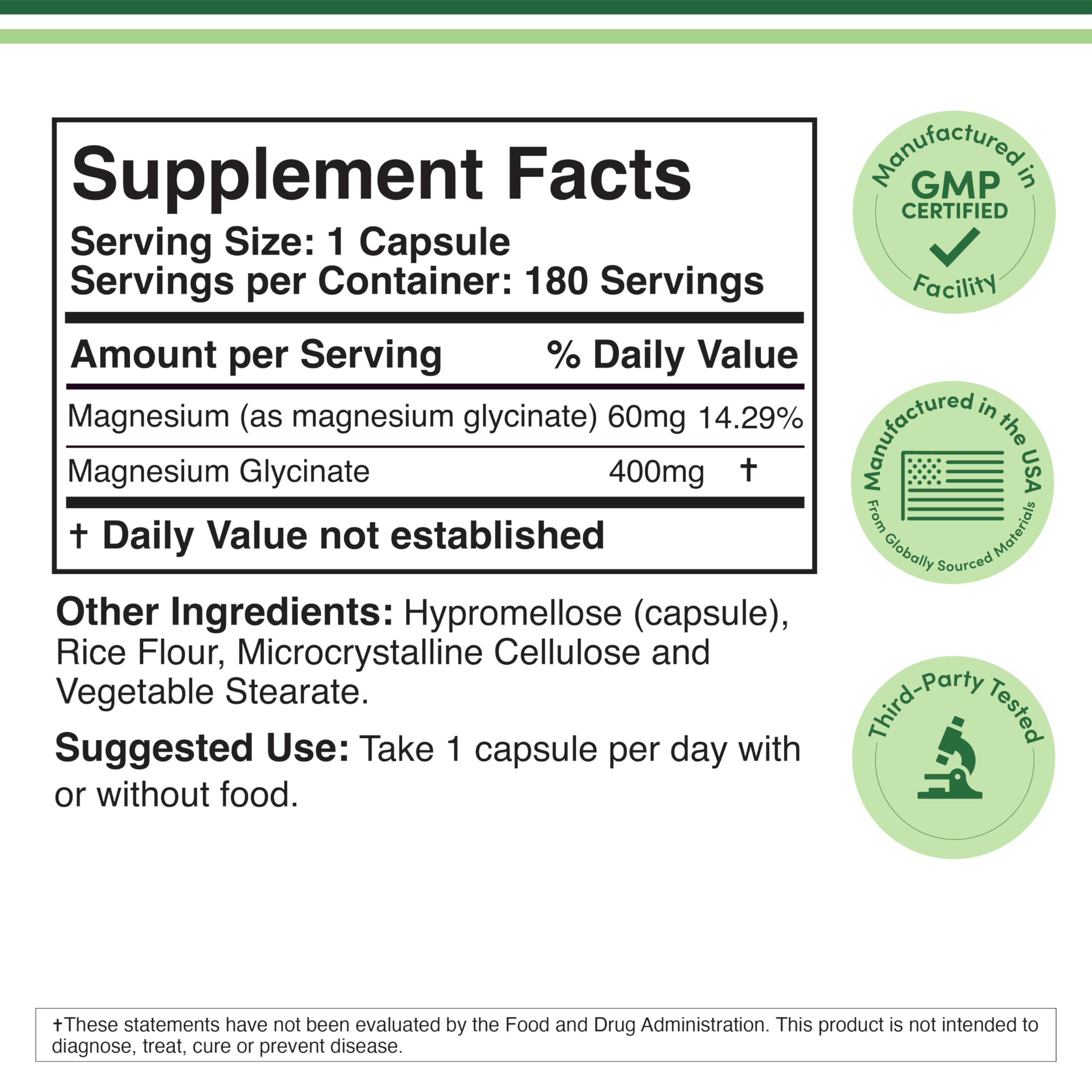 Double Wood Supplements Magnesium Glycinate 400mg - 180 Capsules