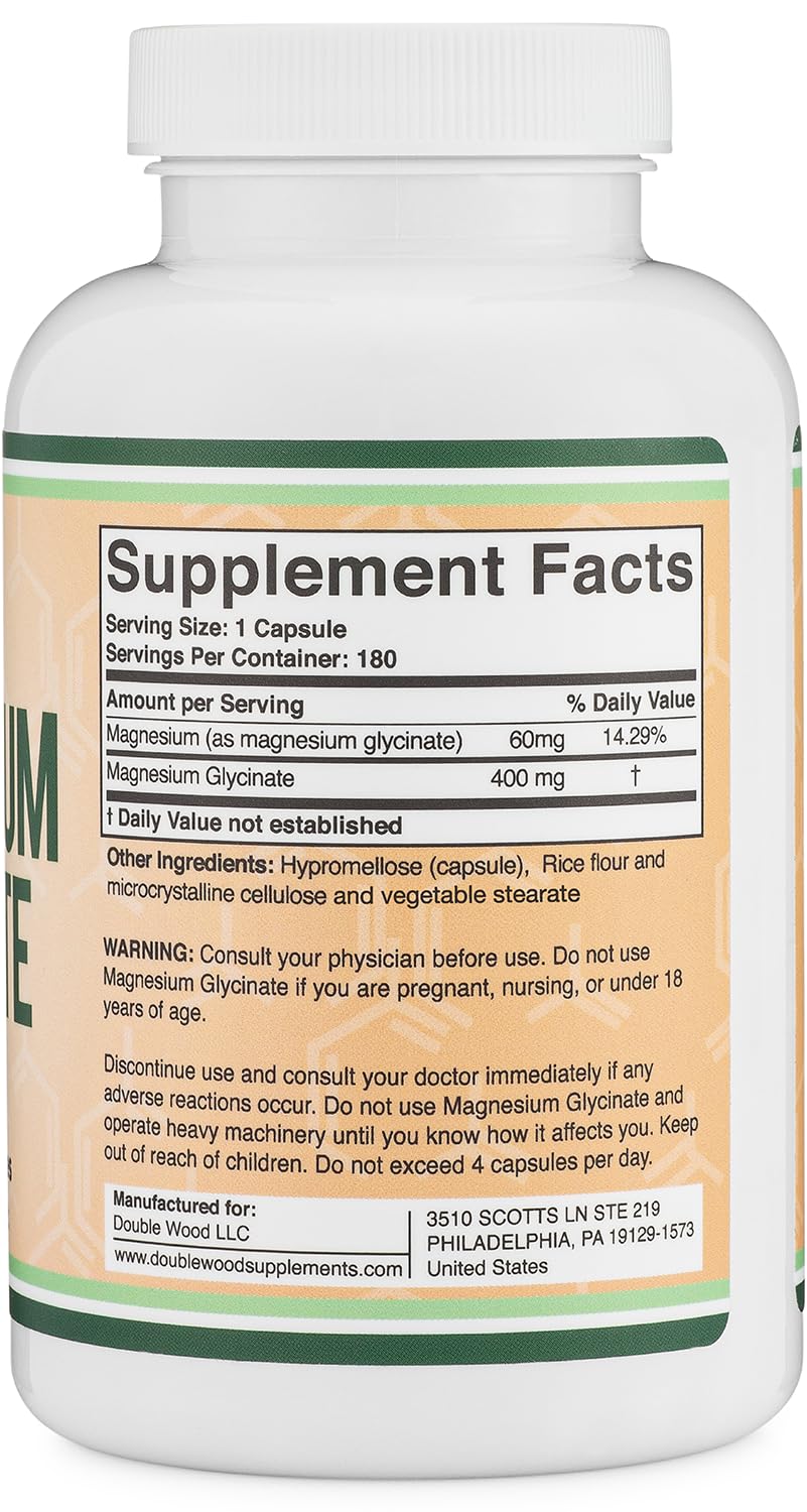 Double Wood Supplements Magnesium Glycinate 400mg - 180 Capsules