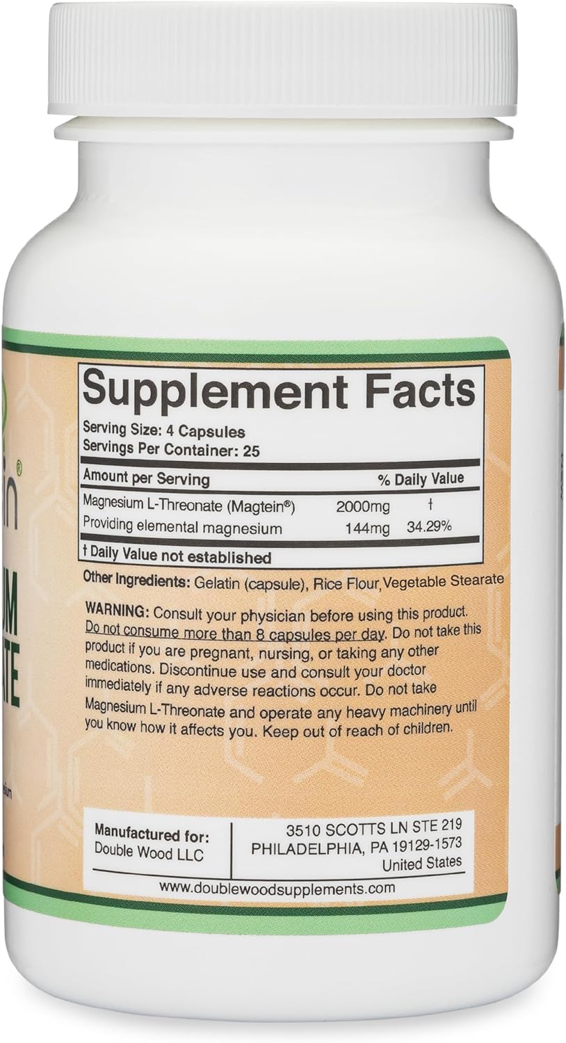 Double Wood Supplements Magnesium L-Threonate 2000mg capsules close-up