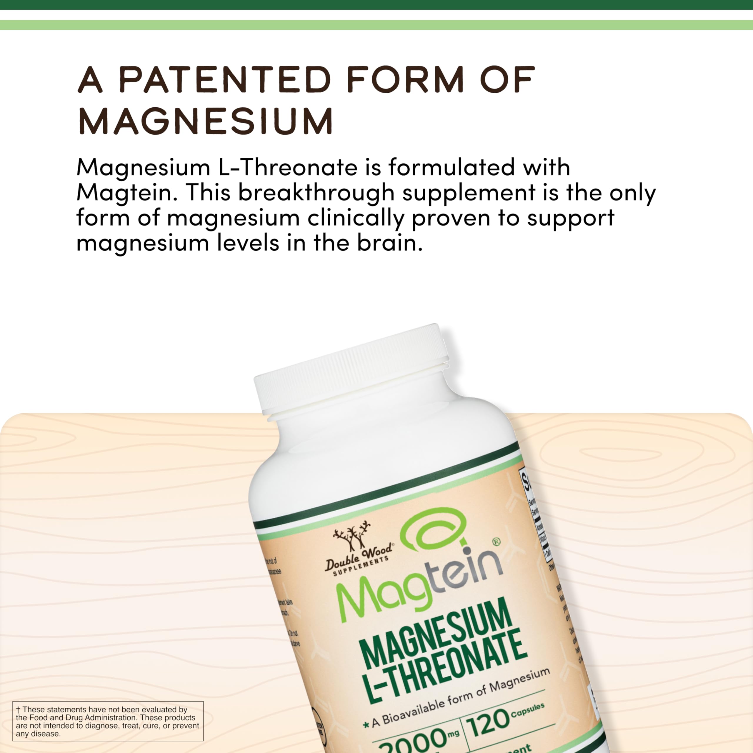 Double Wood Supplements Magnesium L-Threonate 2000mg capsules with ingredients list