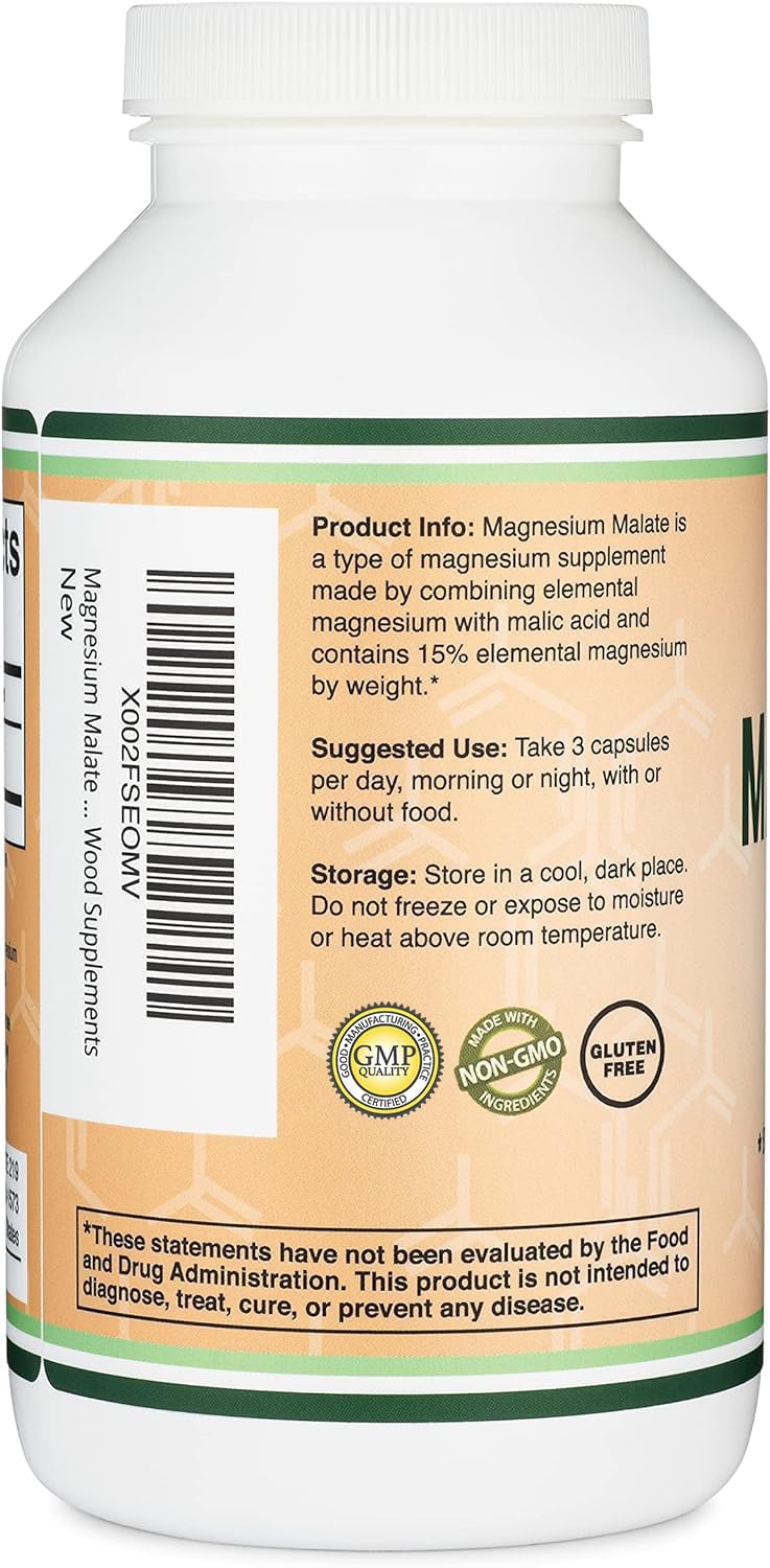 Double Wood Supplements Magnesium Malate 1500mg bottle side view