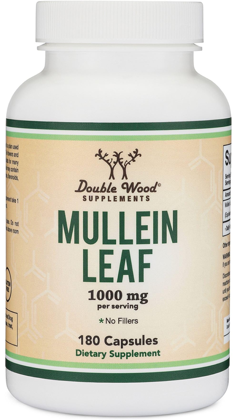 Double Wood Supplements Mullein Leaf Extract Capsules 1000mg capsules on a table