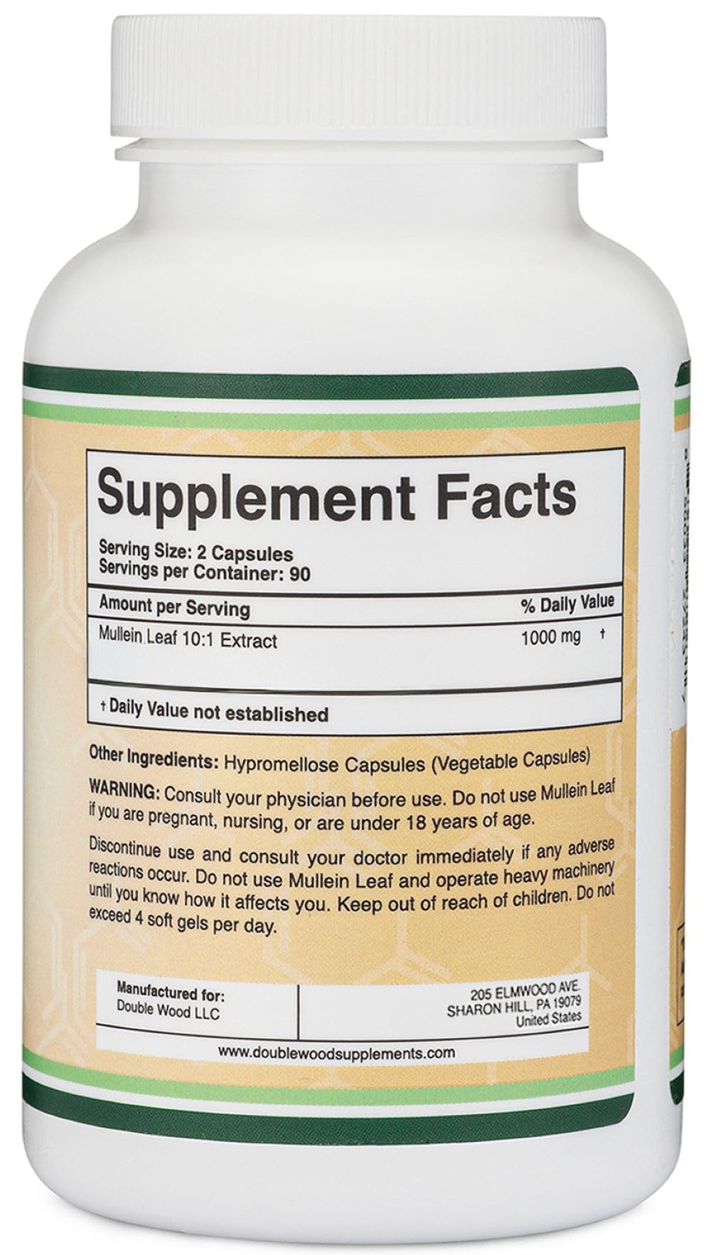 Double Wood Supplements Mullein Leaf Extract Capsules 1000mg opened bottle