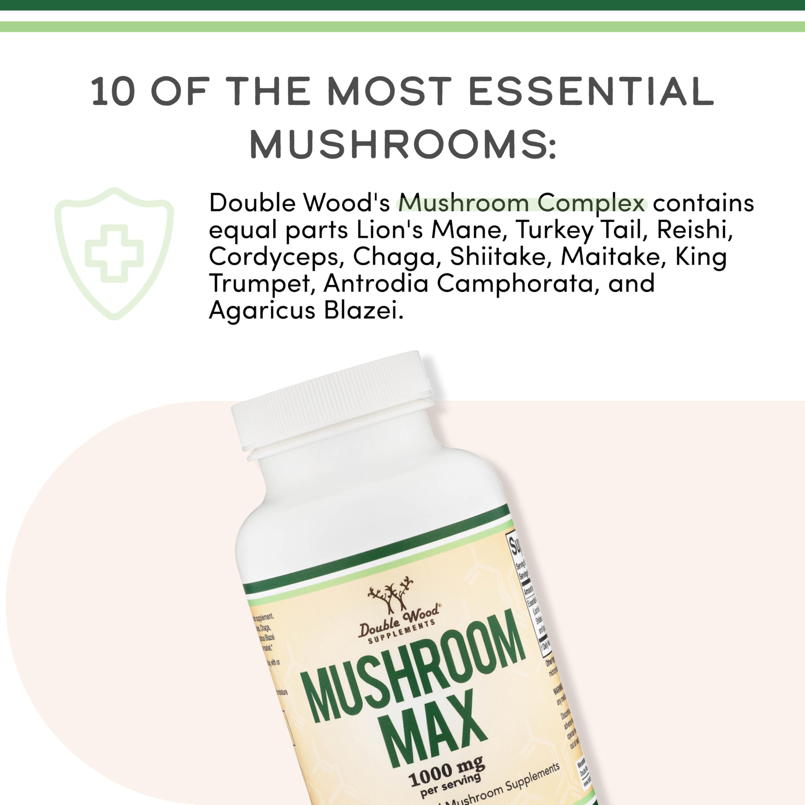 Double Wood Supplements Mushroom Complex side view showing capsule details