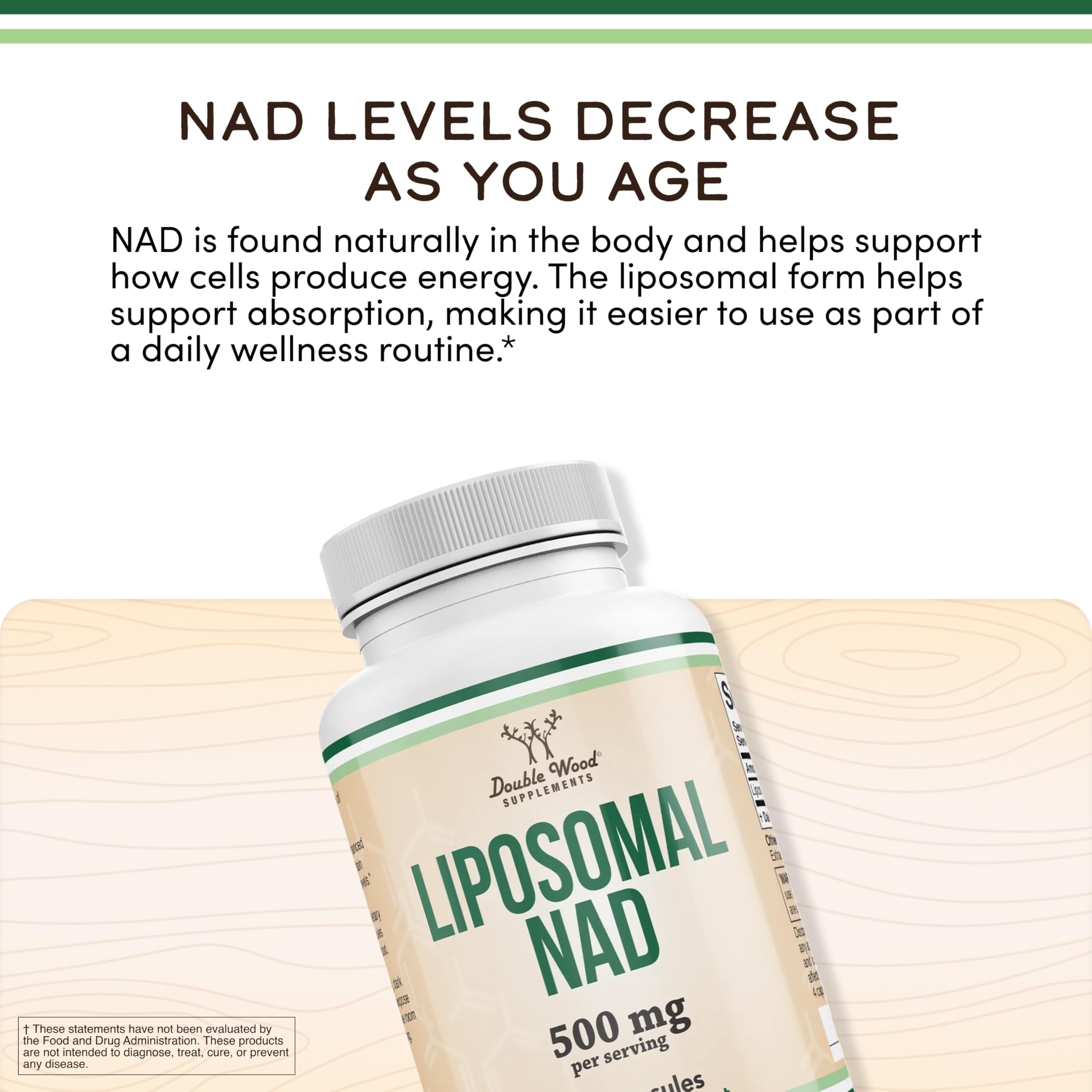 Double Wood Supplements NAD+ 60 Capsules back view
