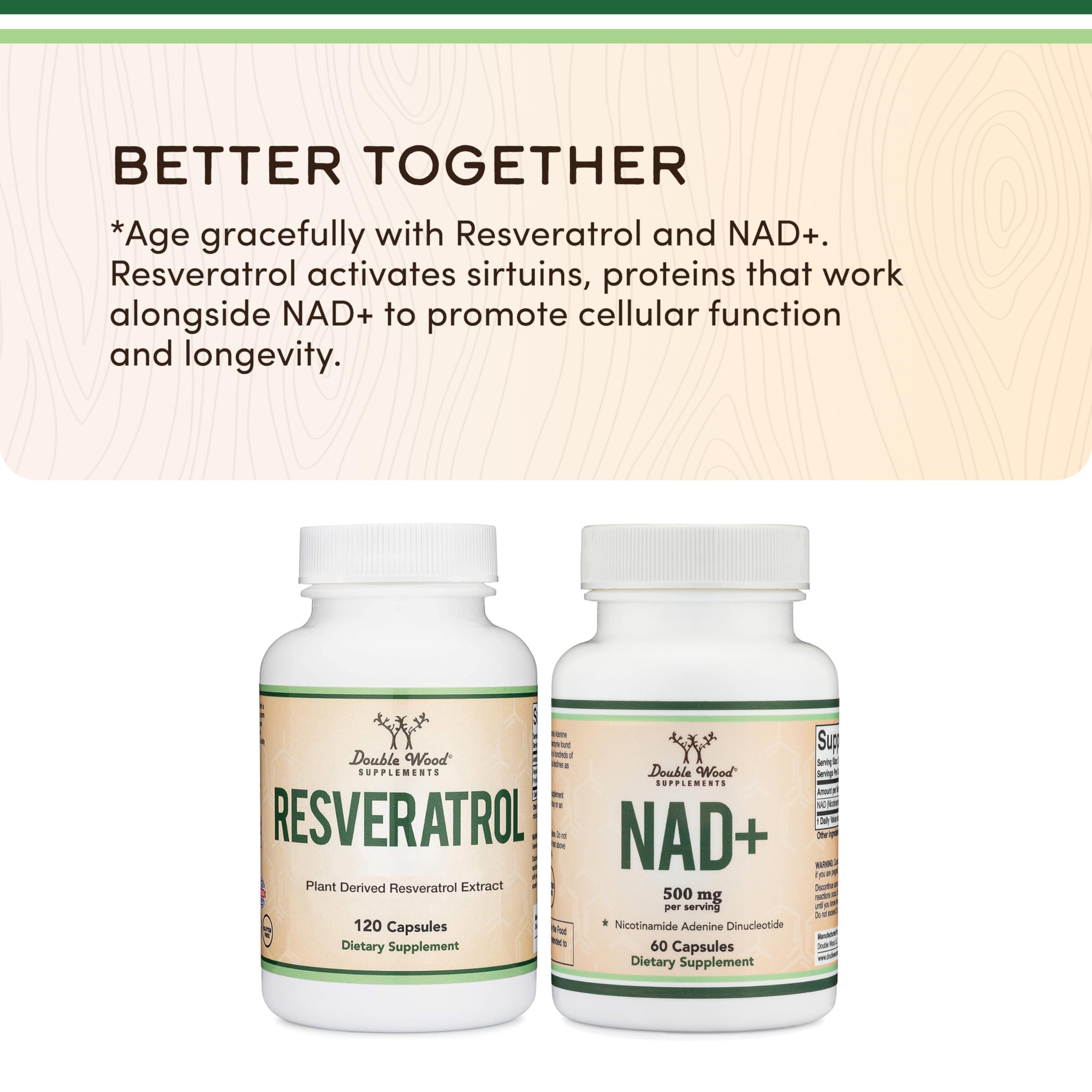 Double Wood Supplements NAD+ 95% Pure Niacin Capsules bottle with label