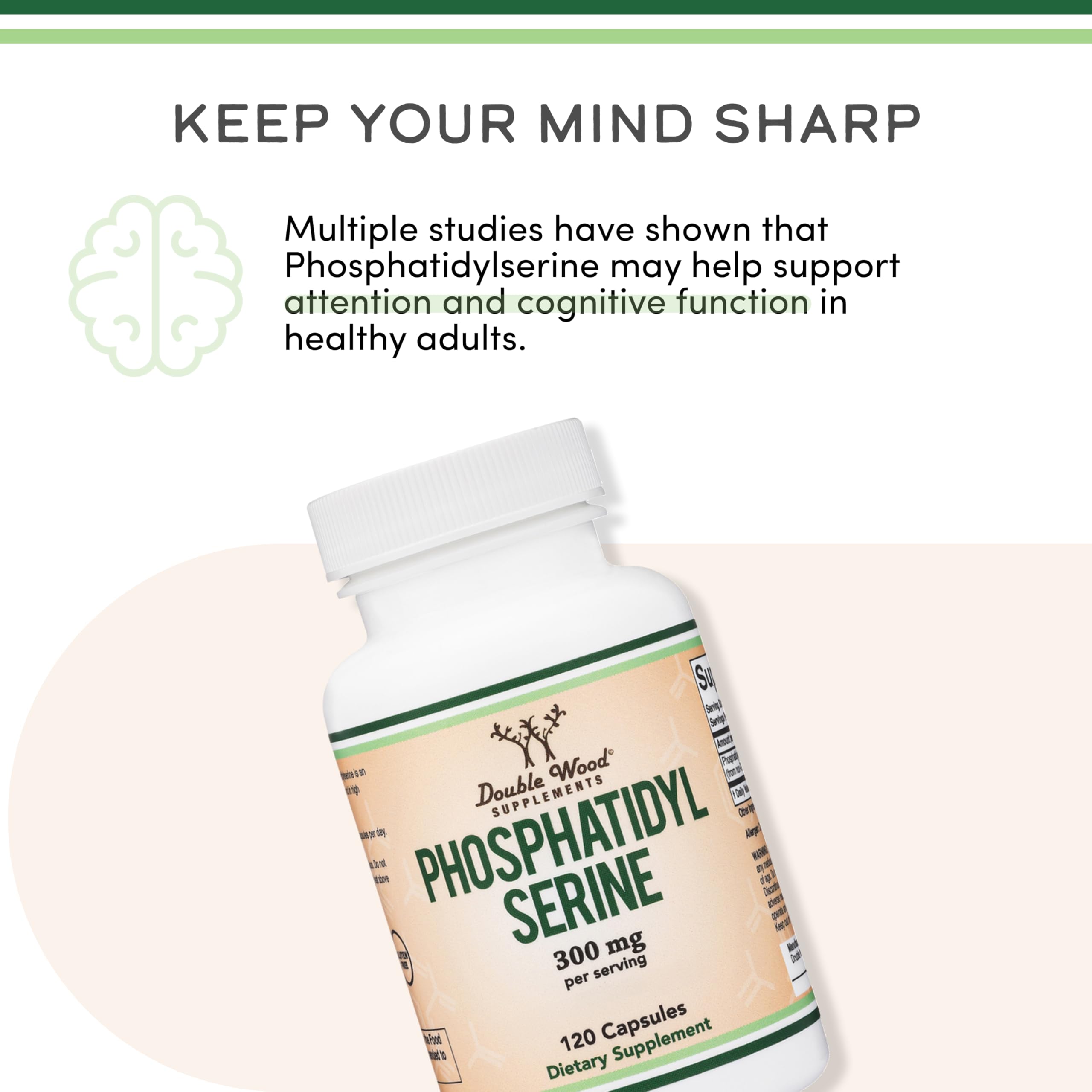 Double Wood Supplements Phosphatidylserine 300mg capsules side view