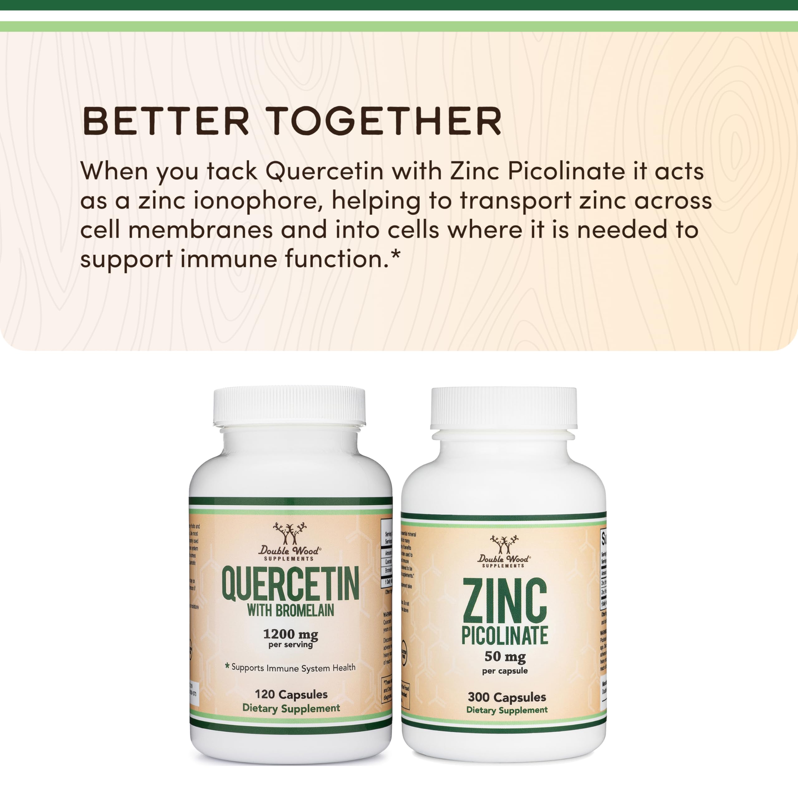 Double Wood Supplements Quercetin with Bromelain 200mg capsules bottle with label
