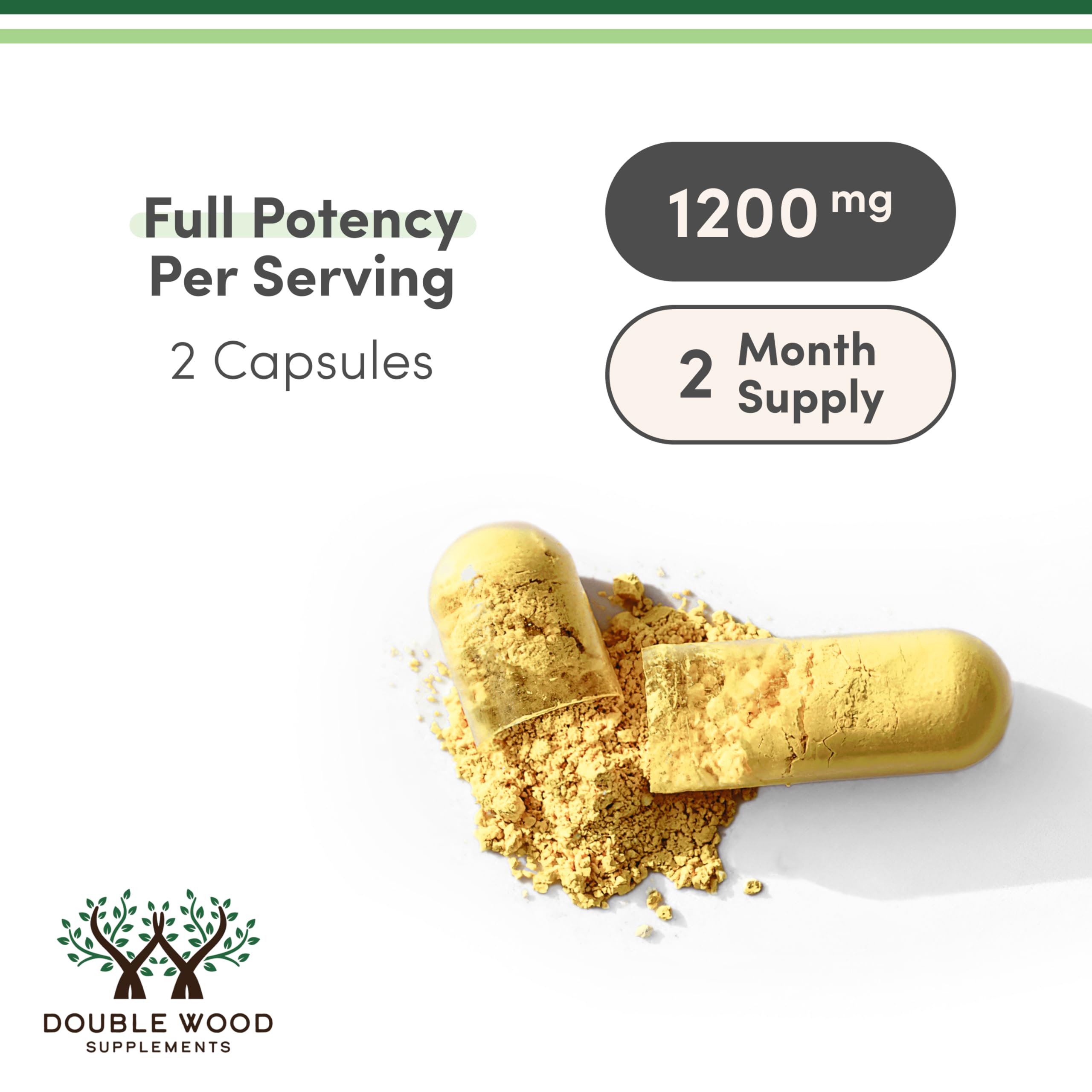 Double Wood Supplements Quercetin with Bromelain 200mg capsules on a wooden table