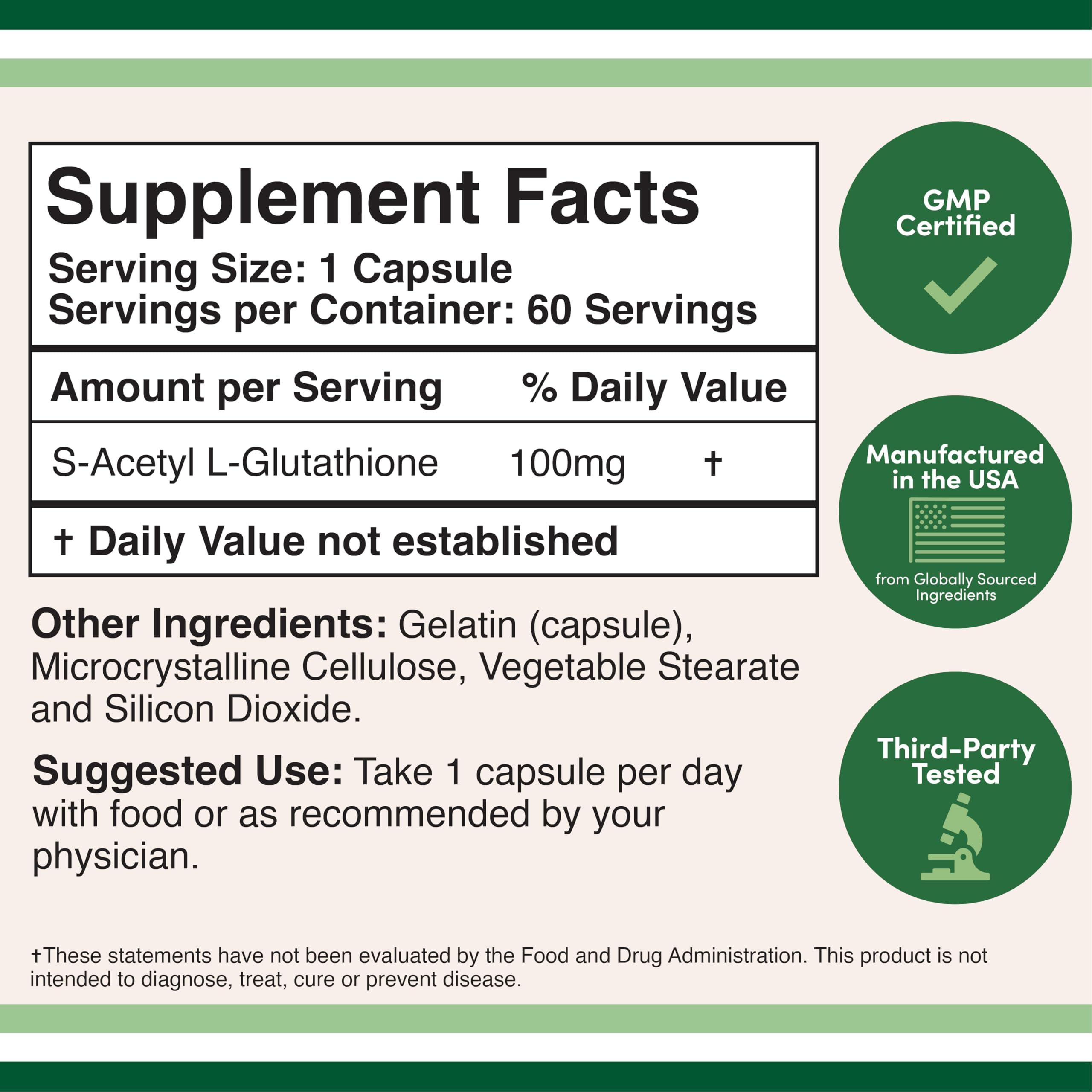 Double Wood Supplements S-Acetyl Glutathione side view with label