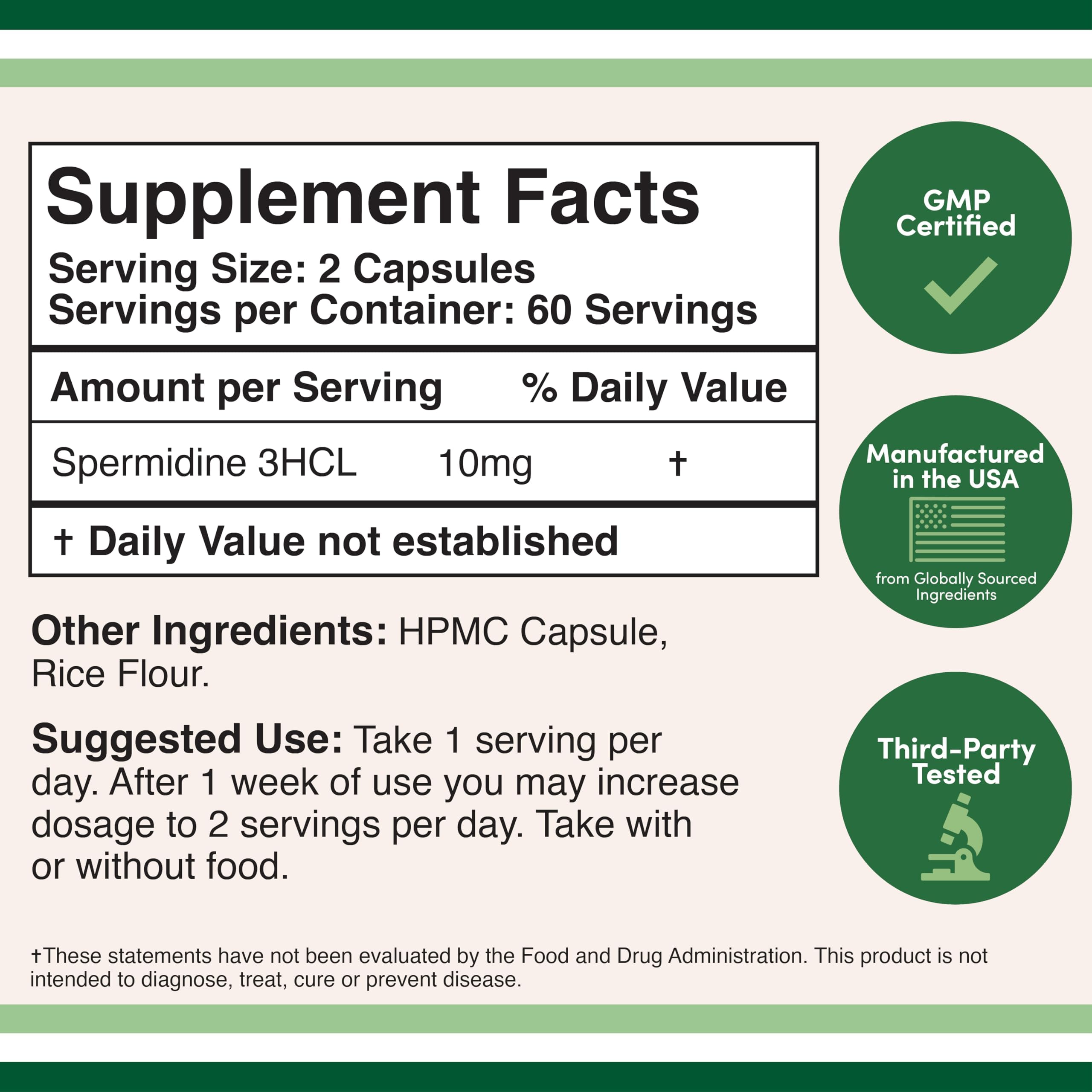 Double Wood Supplements Spermidine Trihydrochloride 99% capsule close-up