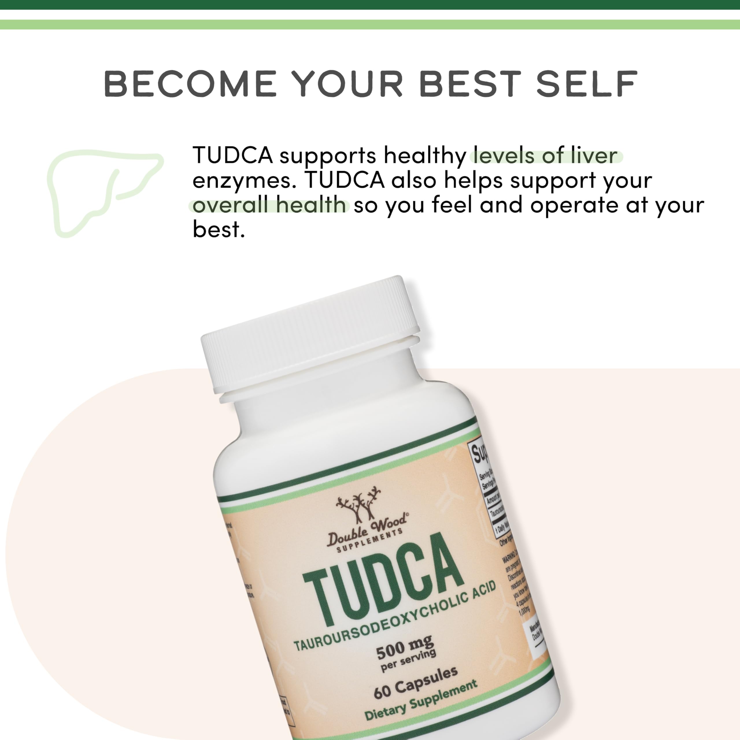 Double Wood Supplements TUDCA Liver Extract 500mg Capsules side view