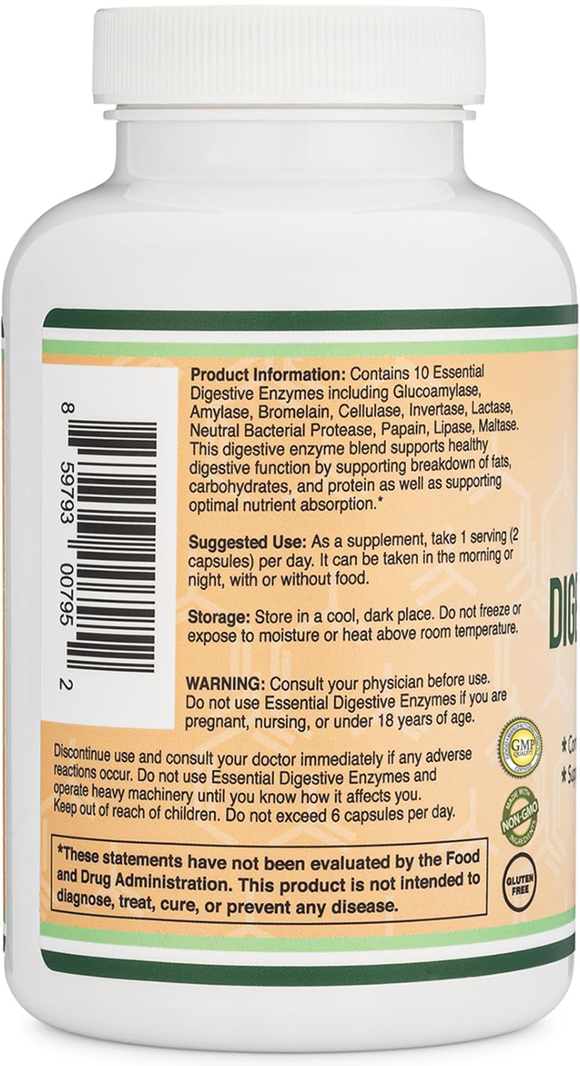 Double Wood Supplements VitaZyme daily Enzyme Blend back view with ingredients