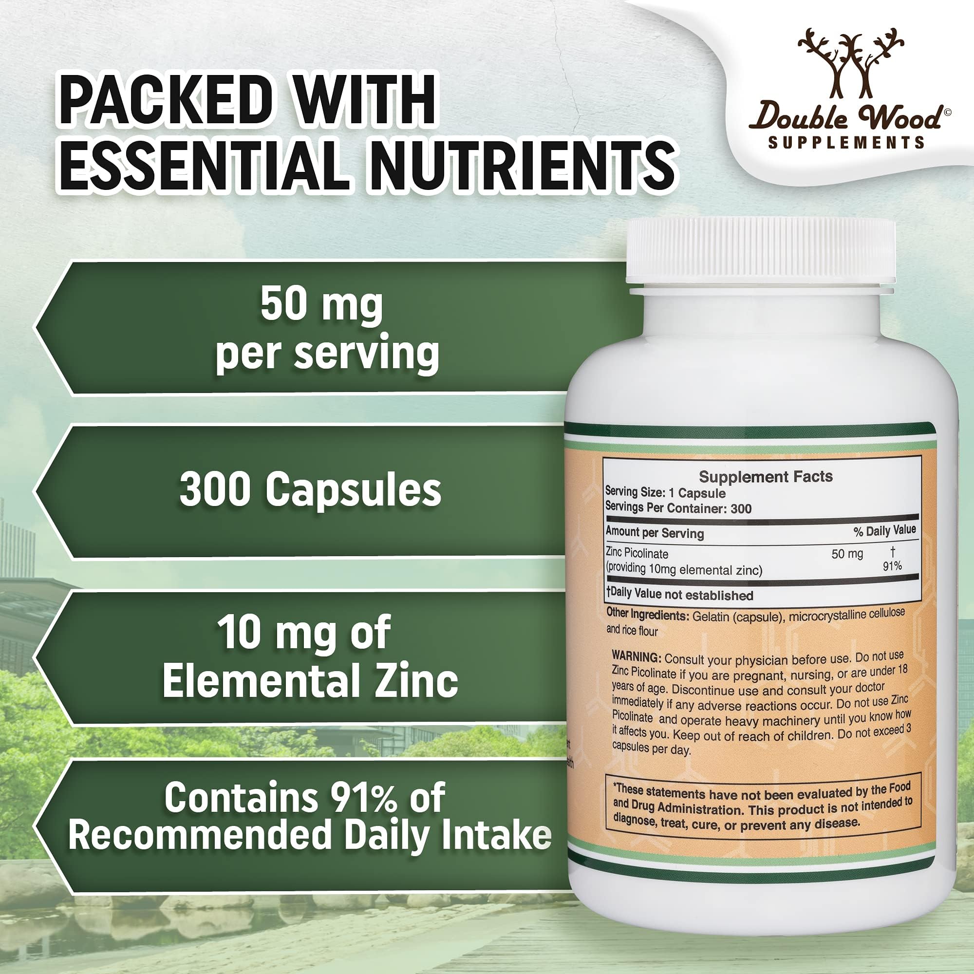 Double Wood Zinc Picolinate bottle with label details