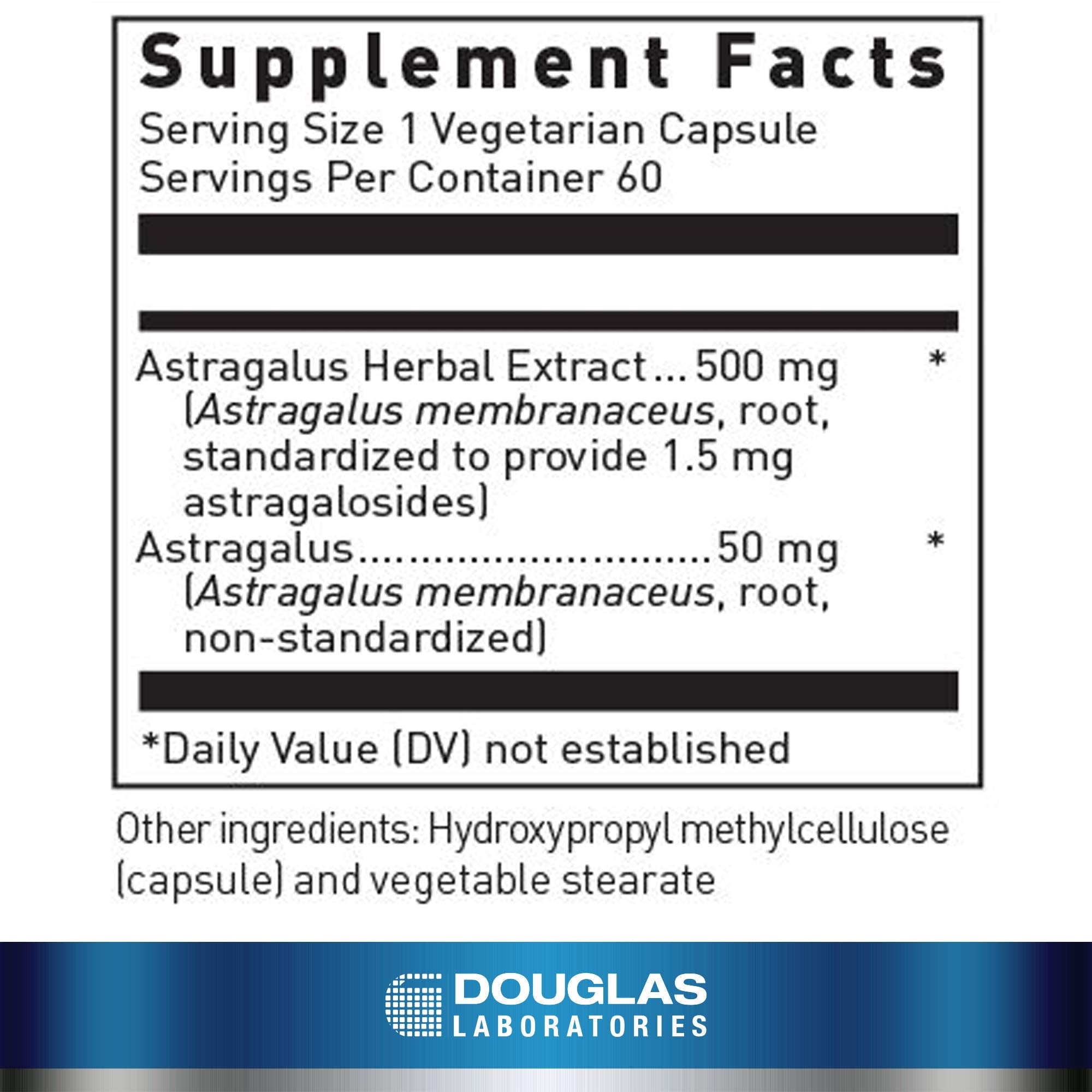 Douglas Laboratories Astragalus Herbal Supplement 500mg side view