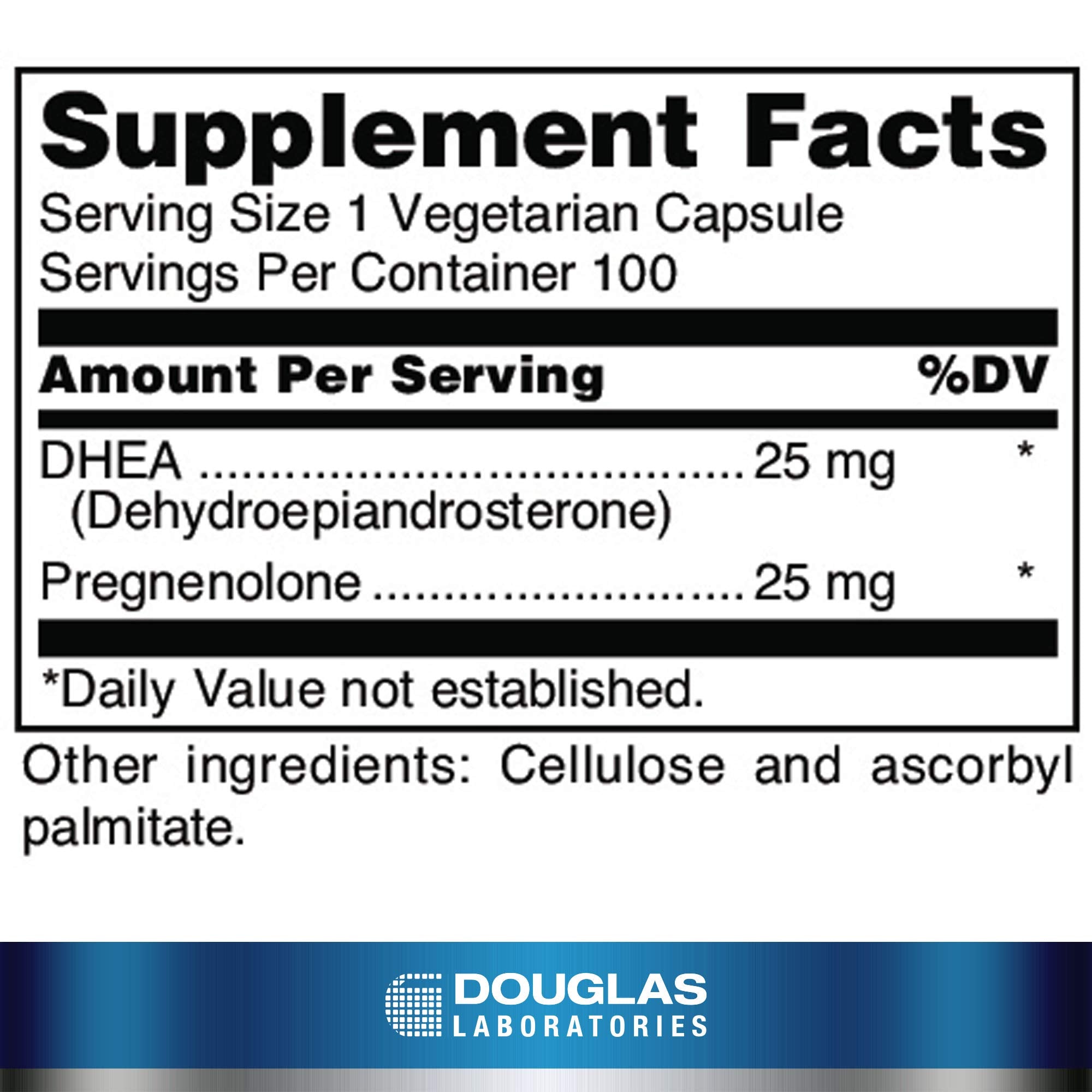Douglas Laboratories DHEA and Pregnenolone Supplement 25mg back view