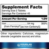 Douglas Laboratories Iron Supplement 54mg side view of tablets