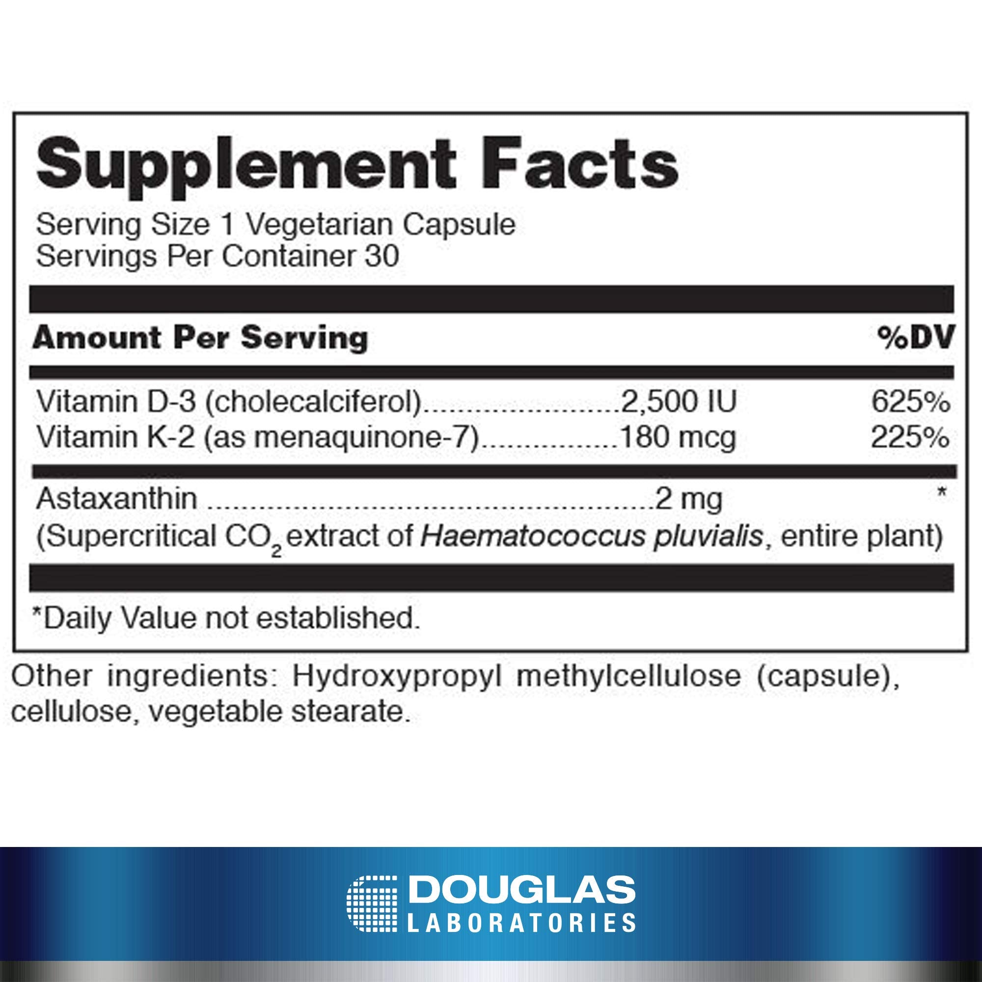 Douglas Laboratories K2 D3 with Astaxanthin capsules side view