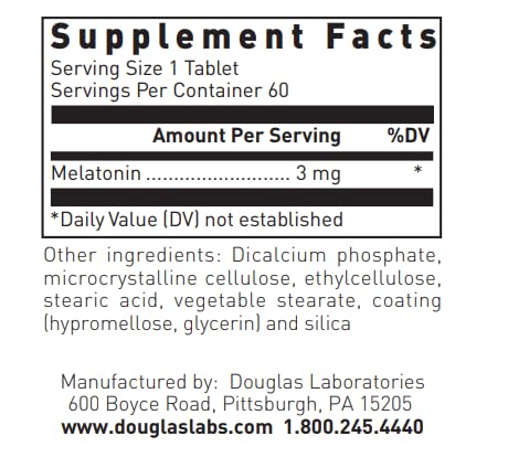 Douglas Laboratories Melatonin Supplement 3mg bottle with label
