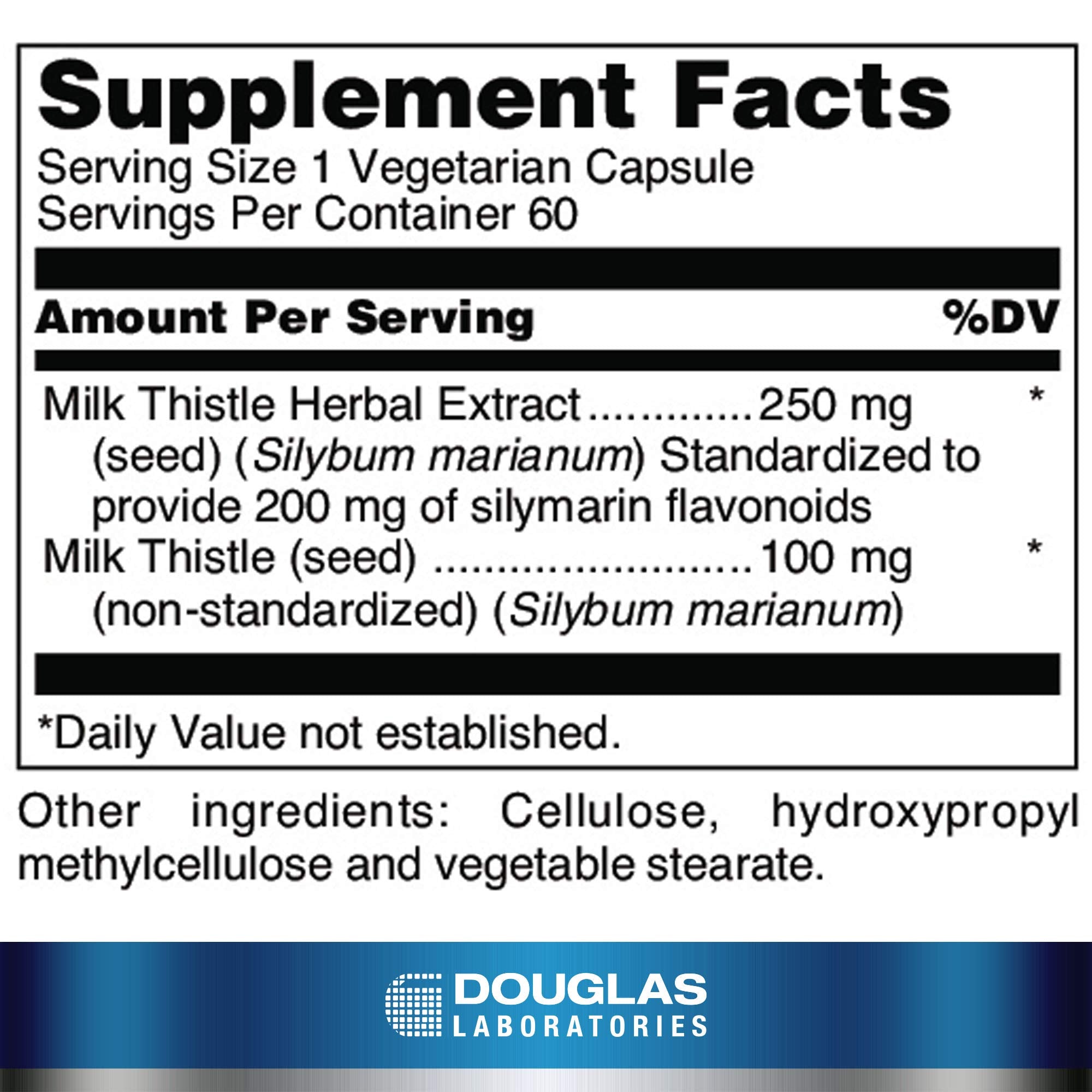Douglas Laboratories Milk Thistle Herbal Supplement 250mg back view