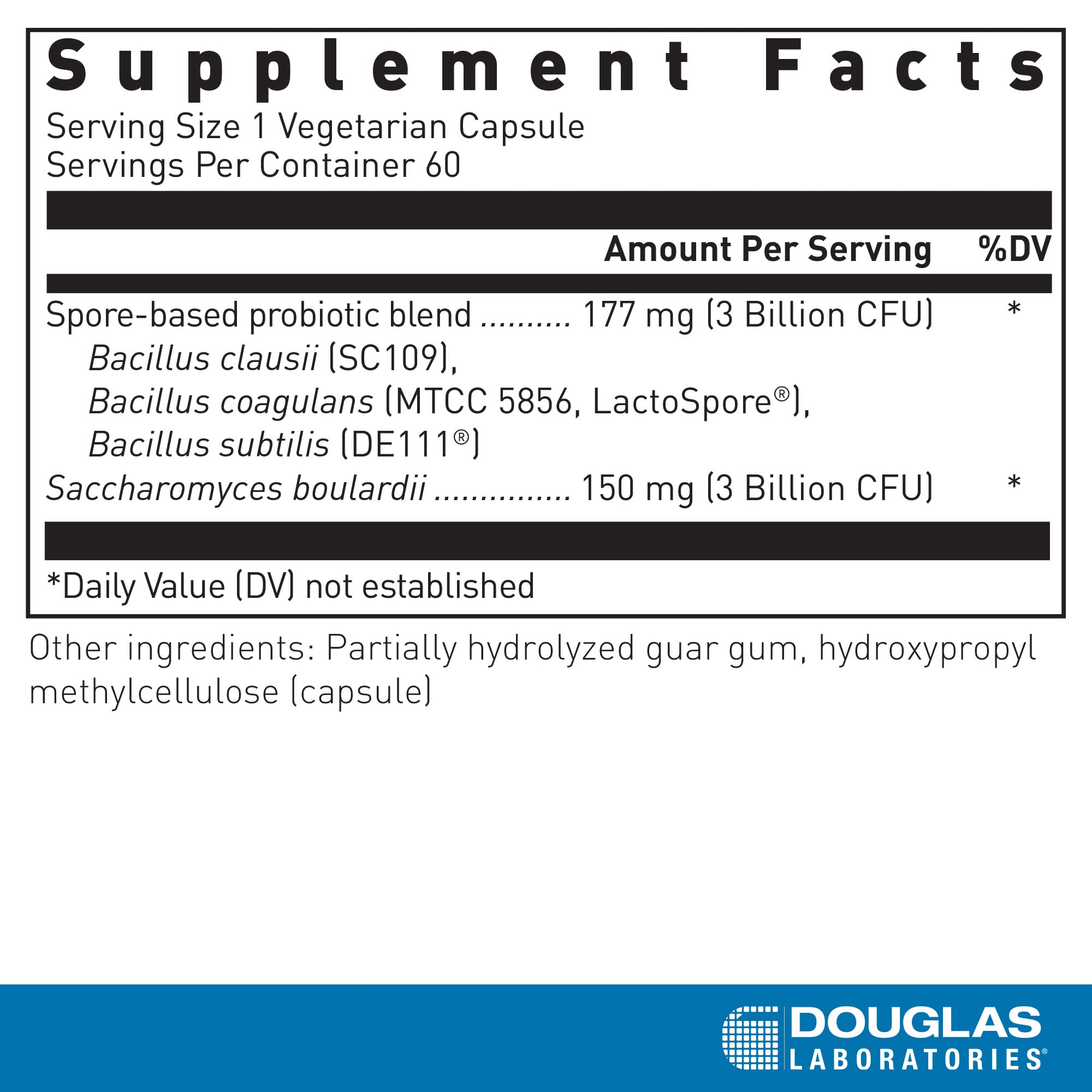 Douglas Laboratories Multi-Probiotic Spore + SBC 50g capsule bottle side view