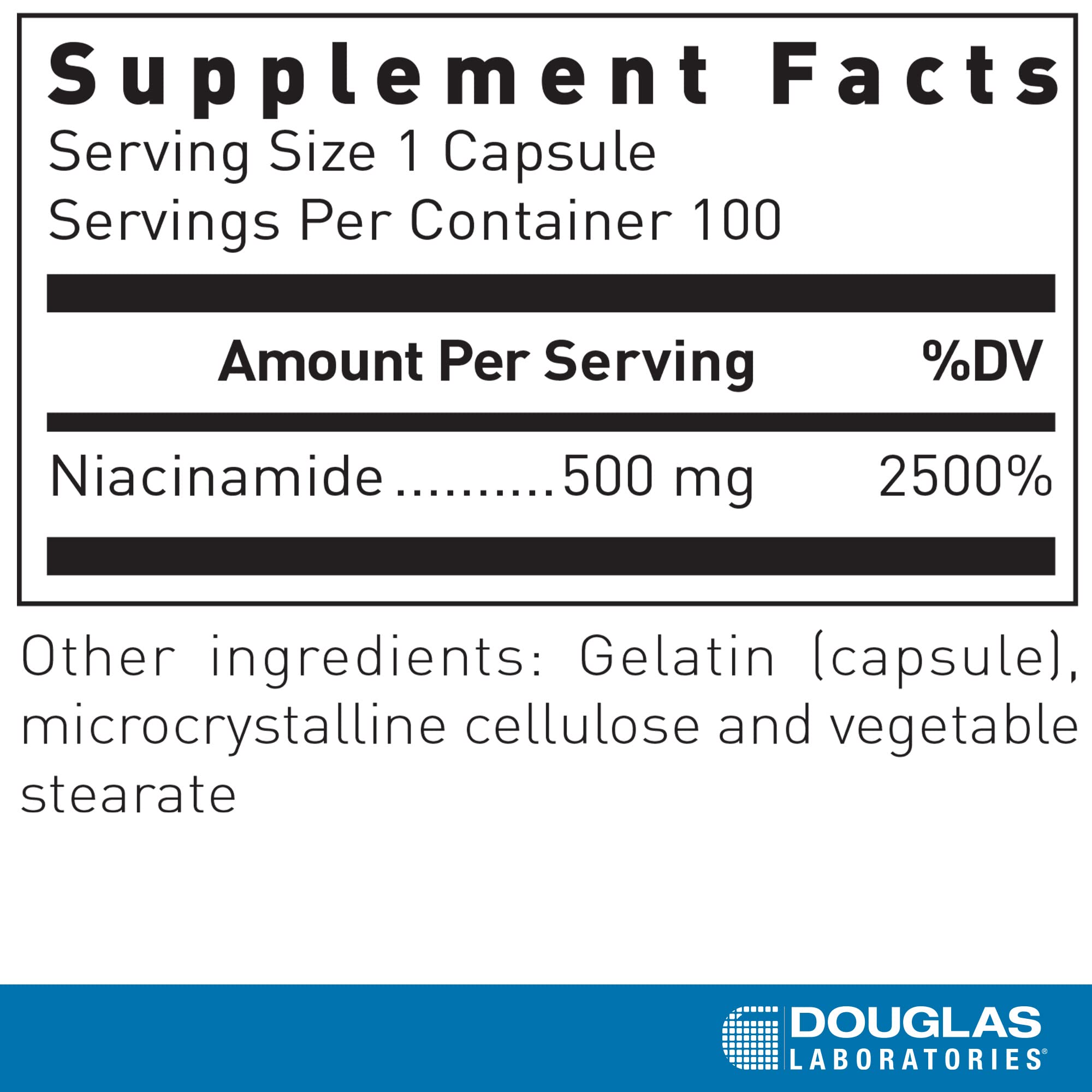Douglas Laboratories Niacinamide Capsules 500mg back view