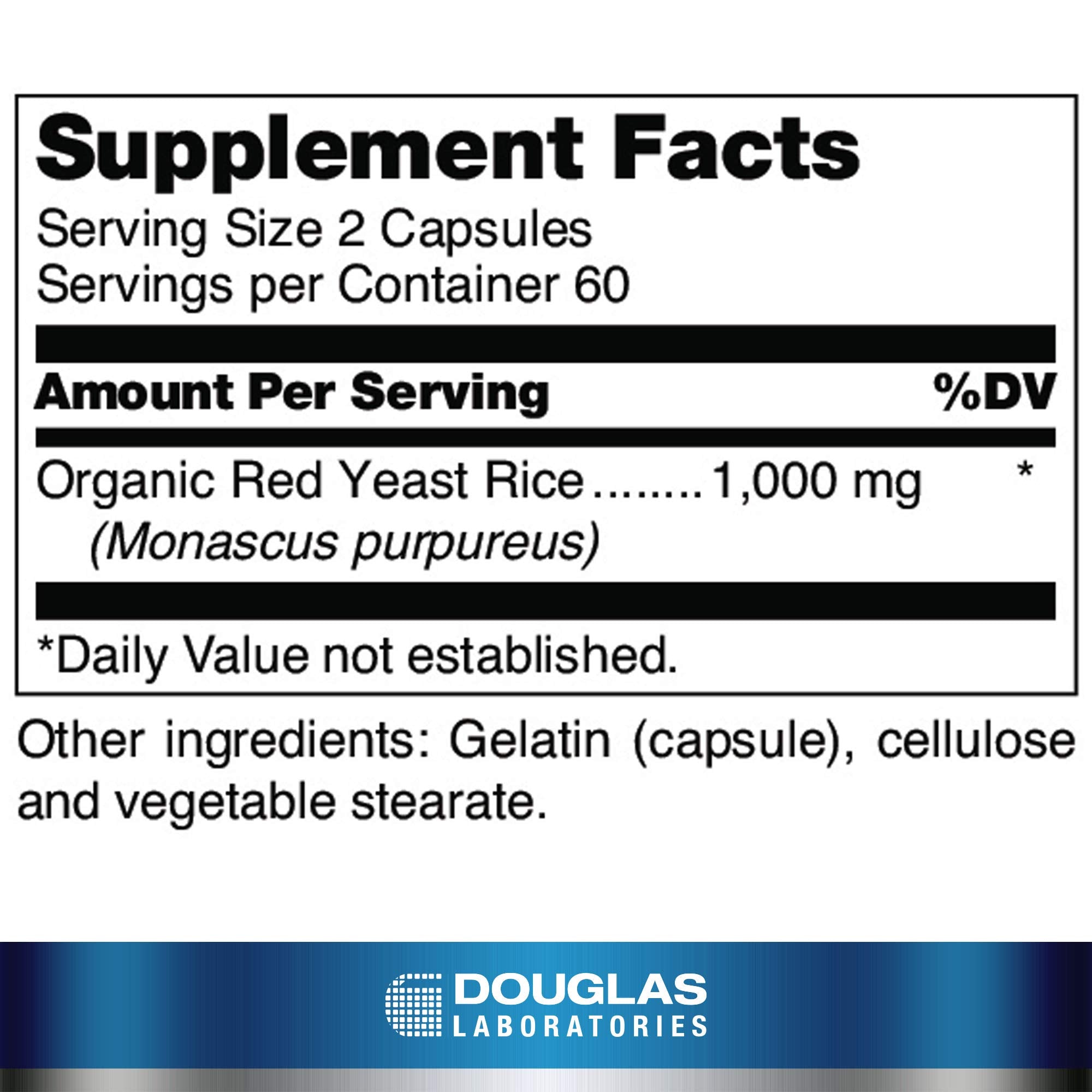 Douglas Laboratories Red Yeast Rice 1000mg 120 Capsules side view